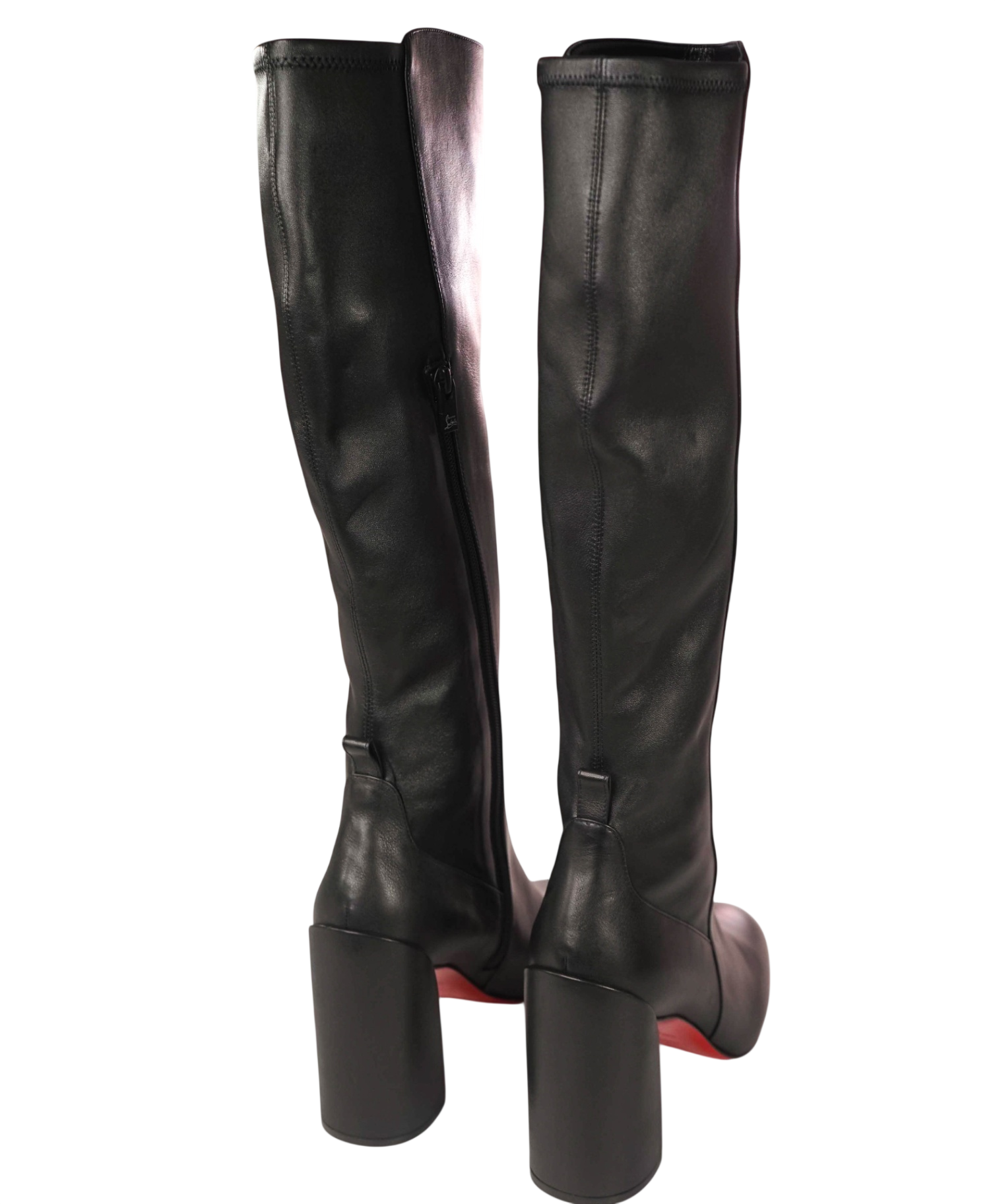$2,195 CHRISTIAN LOUBOUTIN - Black Leather "JANE" 85mm Under Knee Boots - US 12 (42EU)
