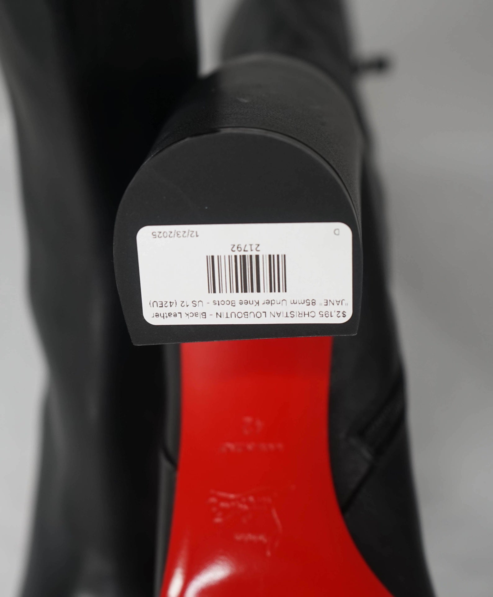 $2,195 CHRISTIAN LOUBOUTIN - Black Leather "JANE" 85mm Under Knee Boots - US 12 (42EU)
