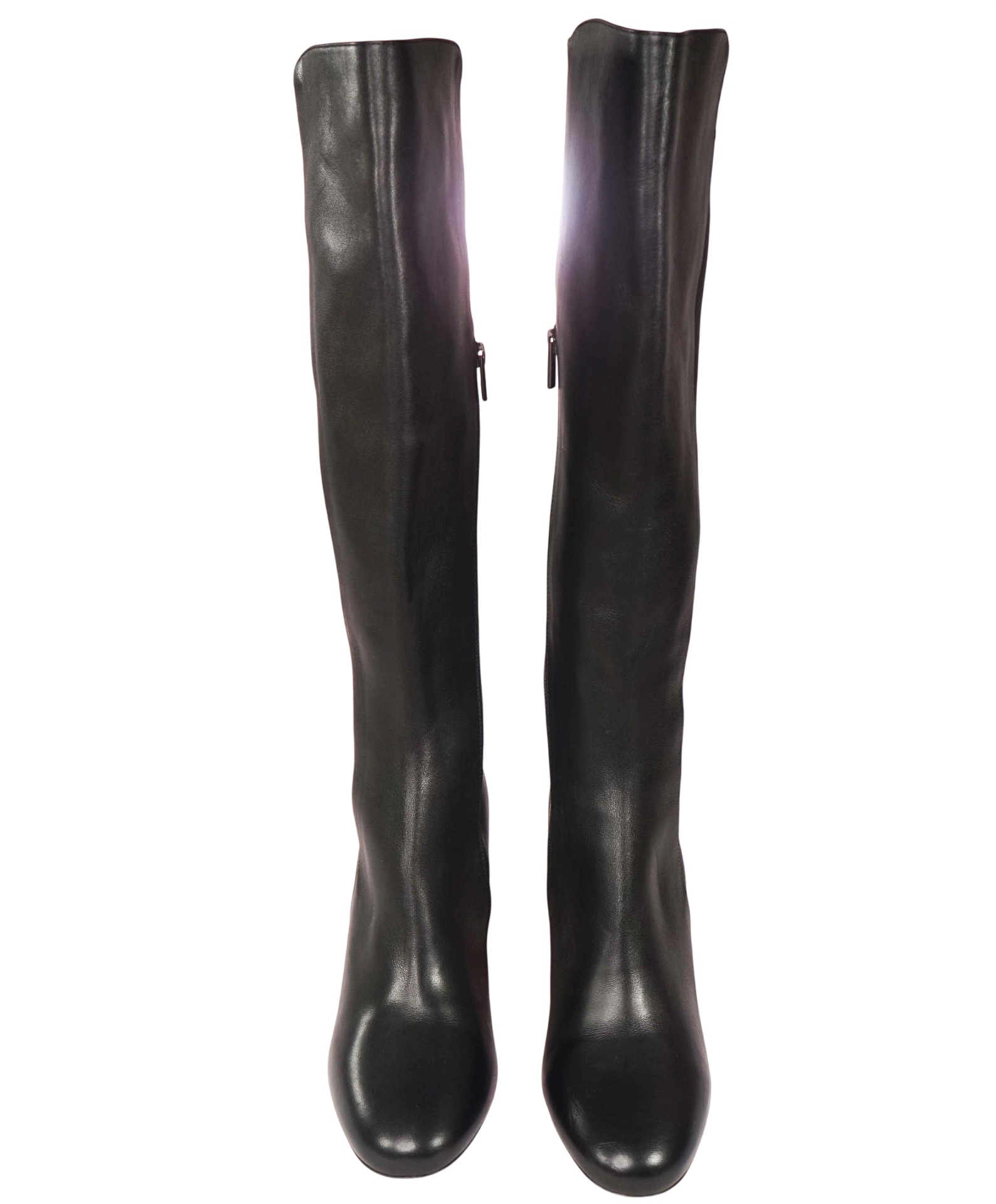 $2,195 CHRISTIAN LOUBOUTIN - Black Leather "JANE" 85mm Under Knee Boots - US 12 (42EU)