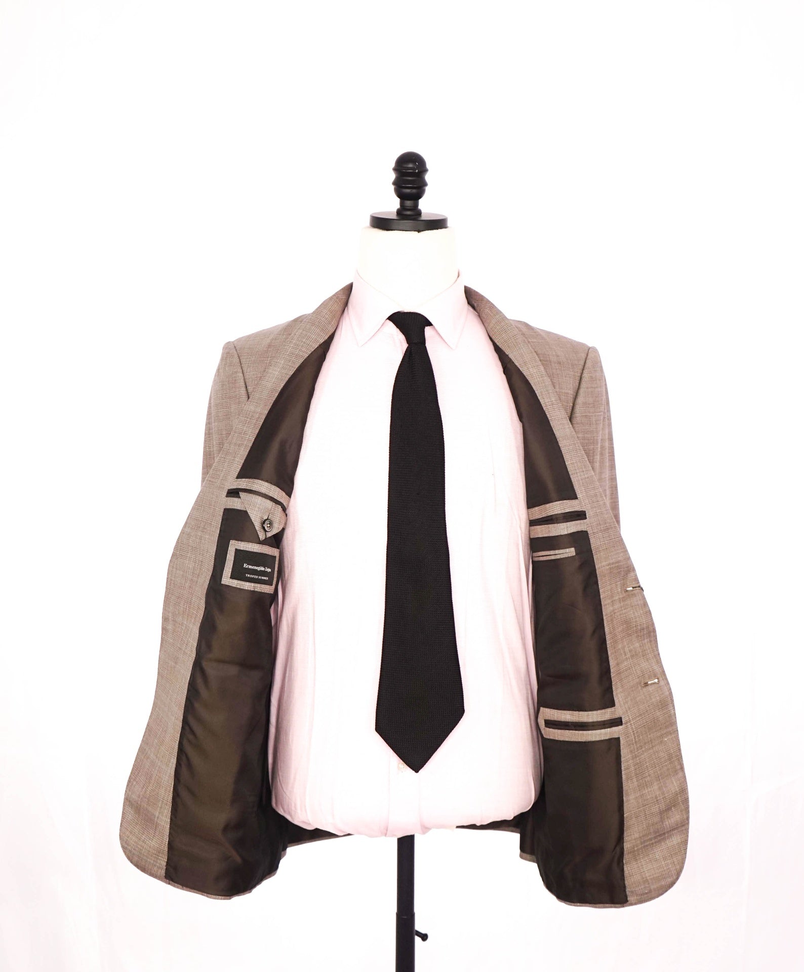 $4,950 ZEGNA - "TROFEO SUMMER" Neutral Plaid Wool/Linen/Silk Suit - 40S