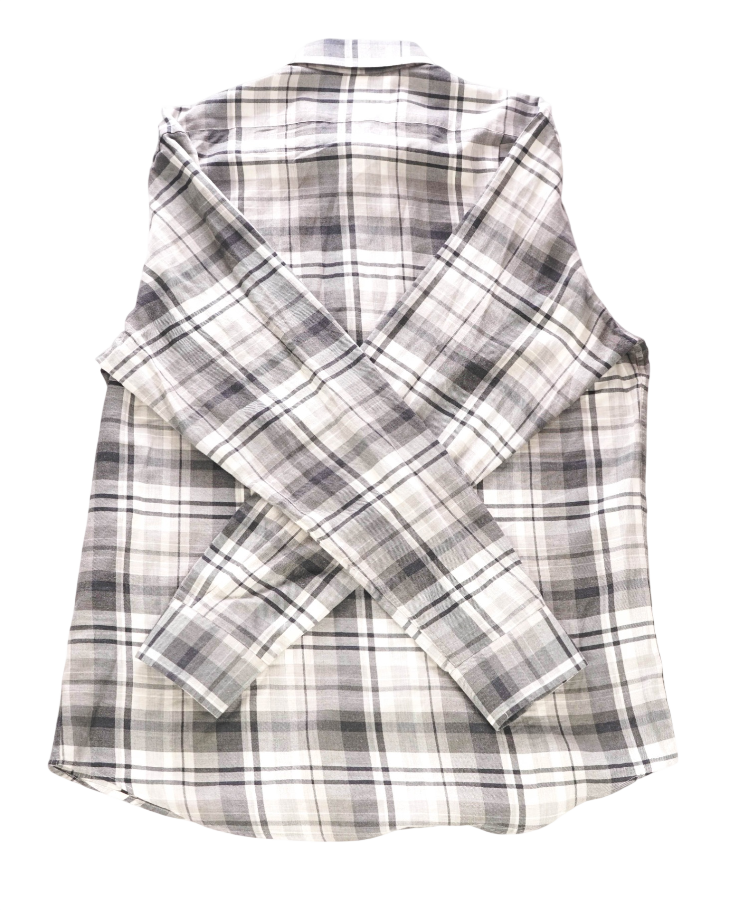 $895 RALPH LAUREN PURPLE LABEL - Gray Plaid Cotton/Cashmere Shirt - L