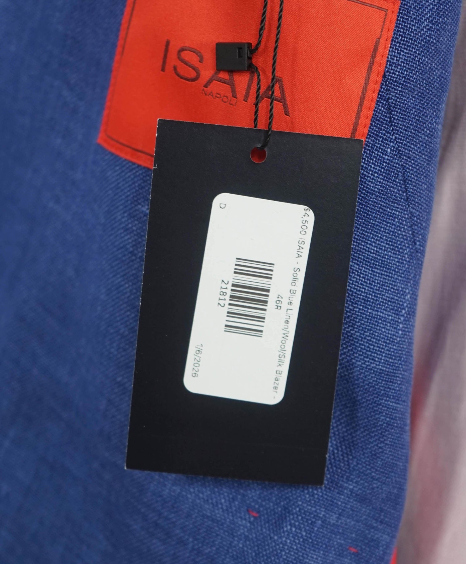 $4,500 ISAIA - Solid Blue Linen/Wool/Silk Blazer - 46R