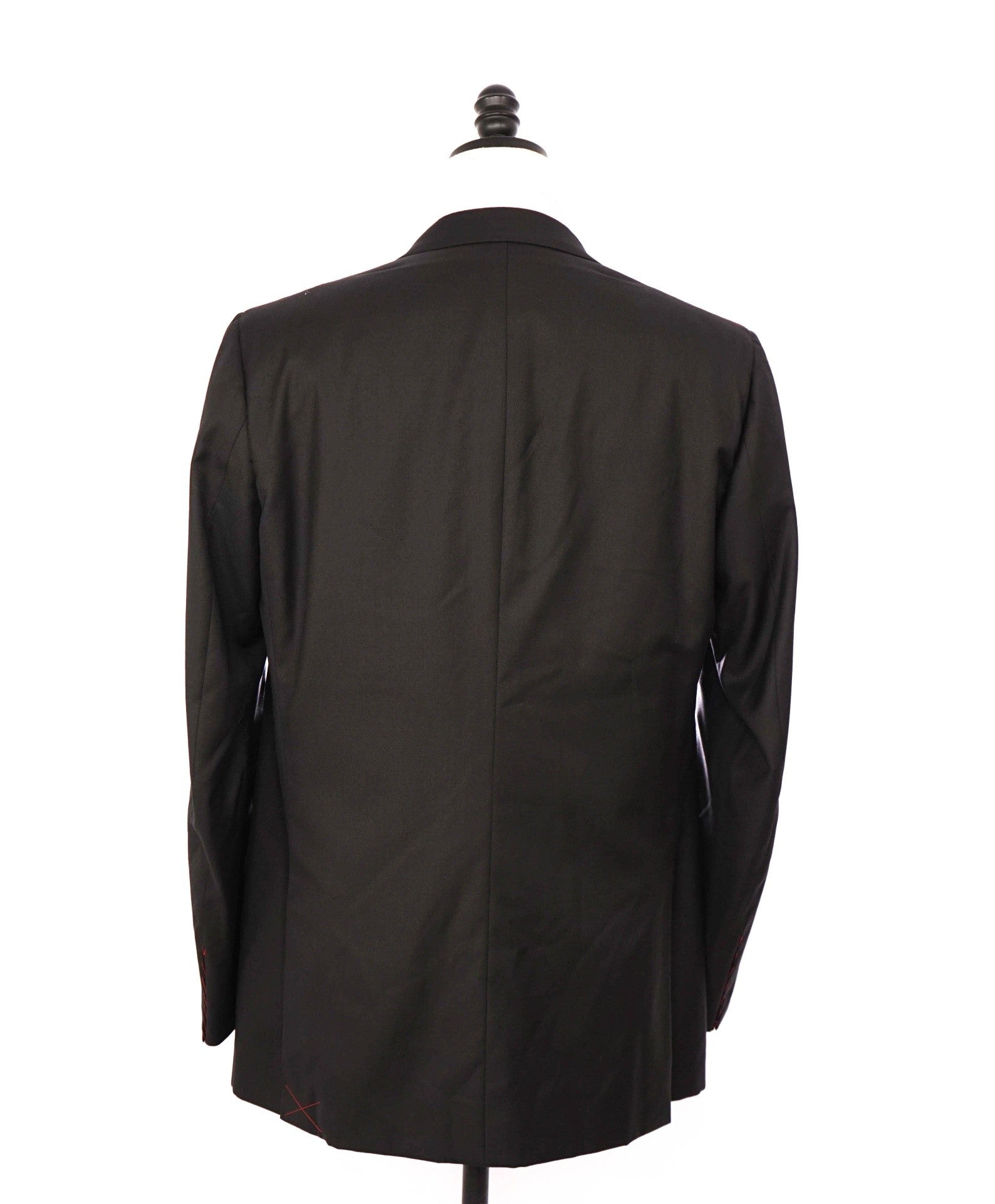 $4,595 ISAIA - "AQUASPIDER" Solid Black Wool Peak Lapel Tuxedo - 44L