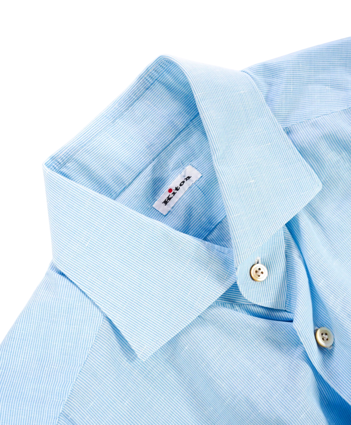 $995 KITON - Light Blue Striped Cotton/Linen Shirt - 17.5 / 44