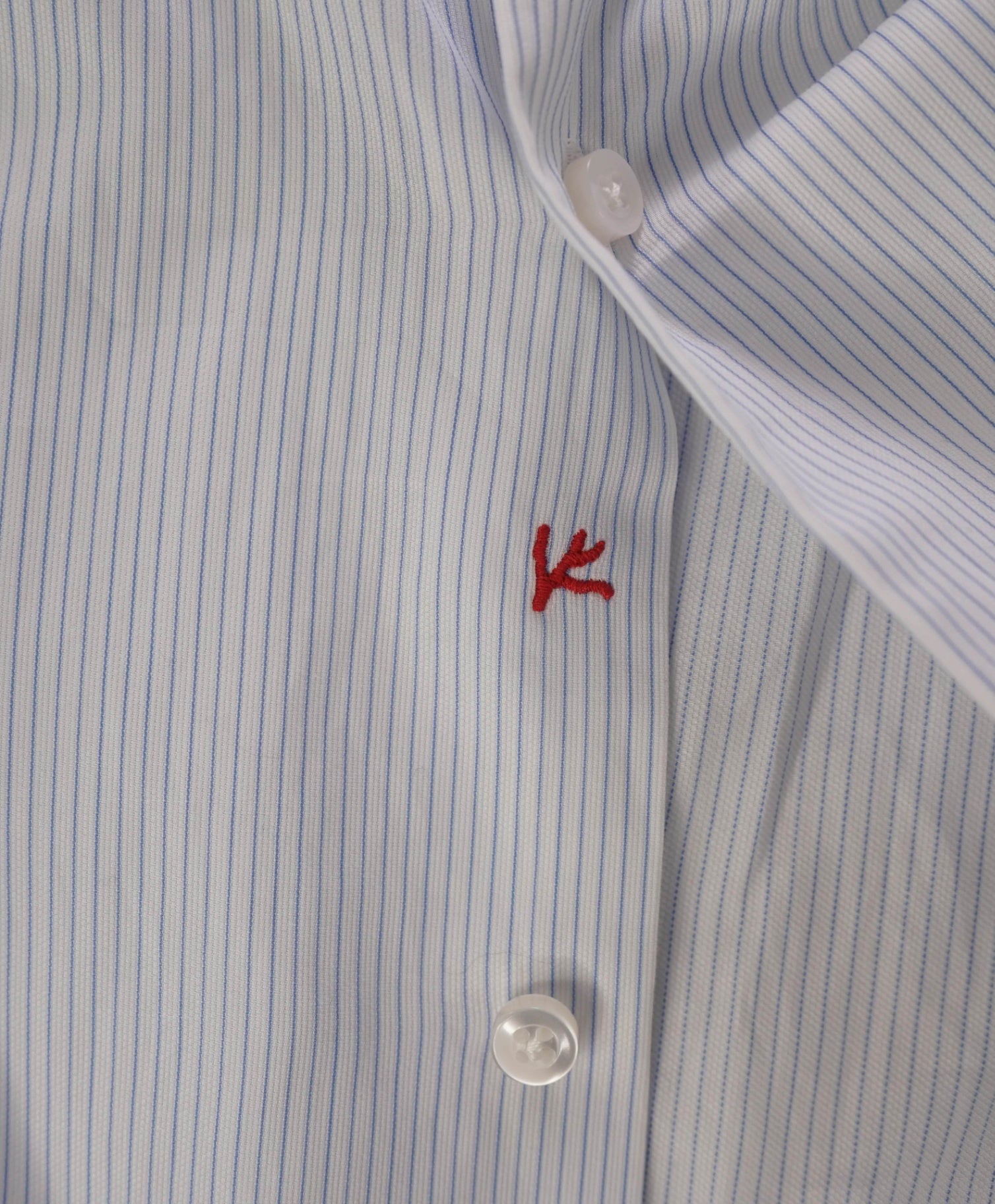 $450 ISAIA - White / Blue Pencil Stripe Cotton Shirt - M