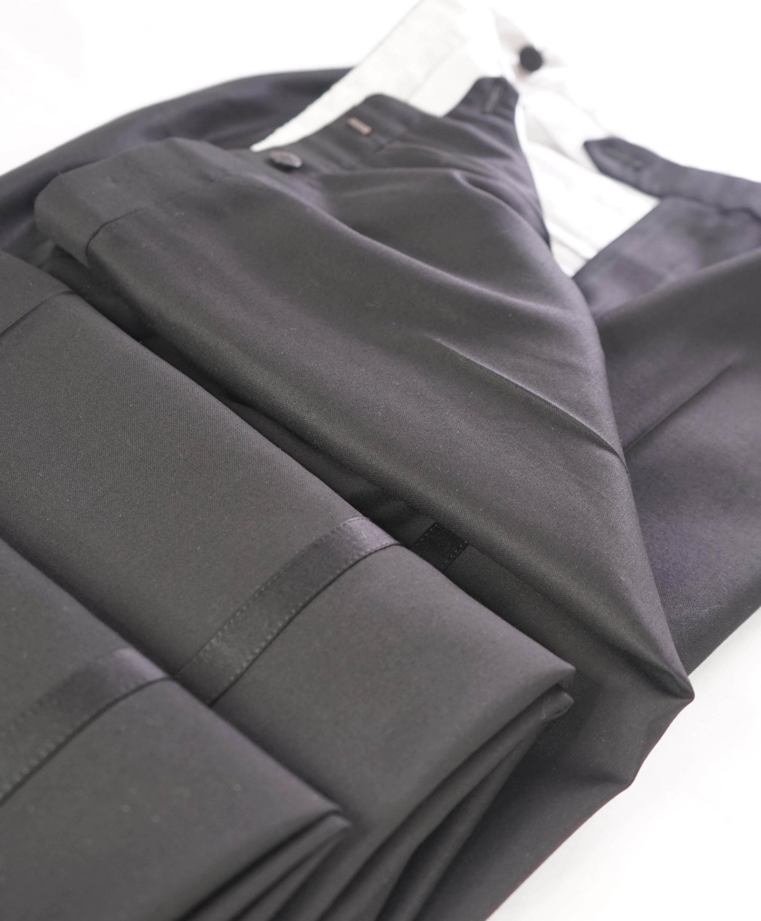 $1,295 BRIONI - Solid Black Wool Tuxedo Pants - 41W