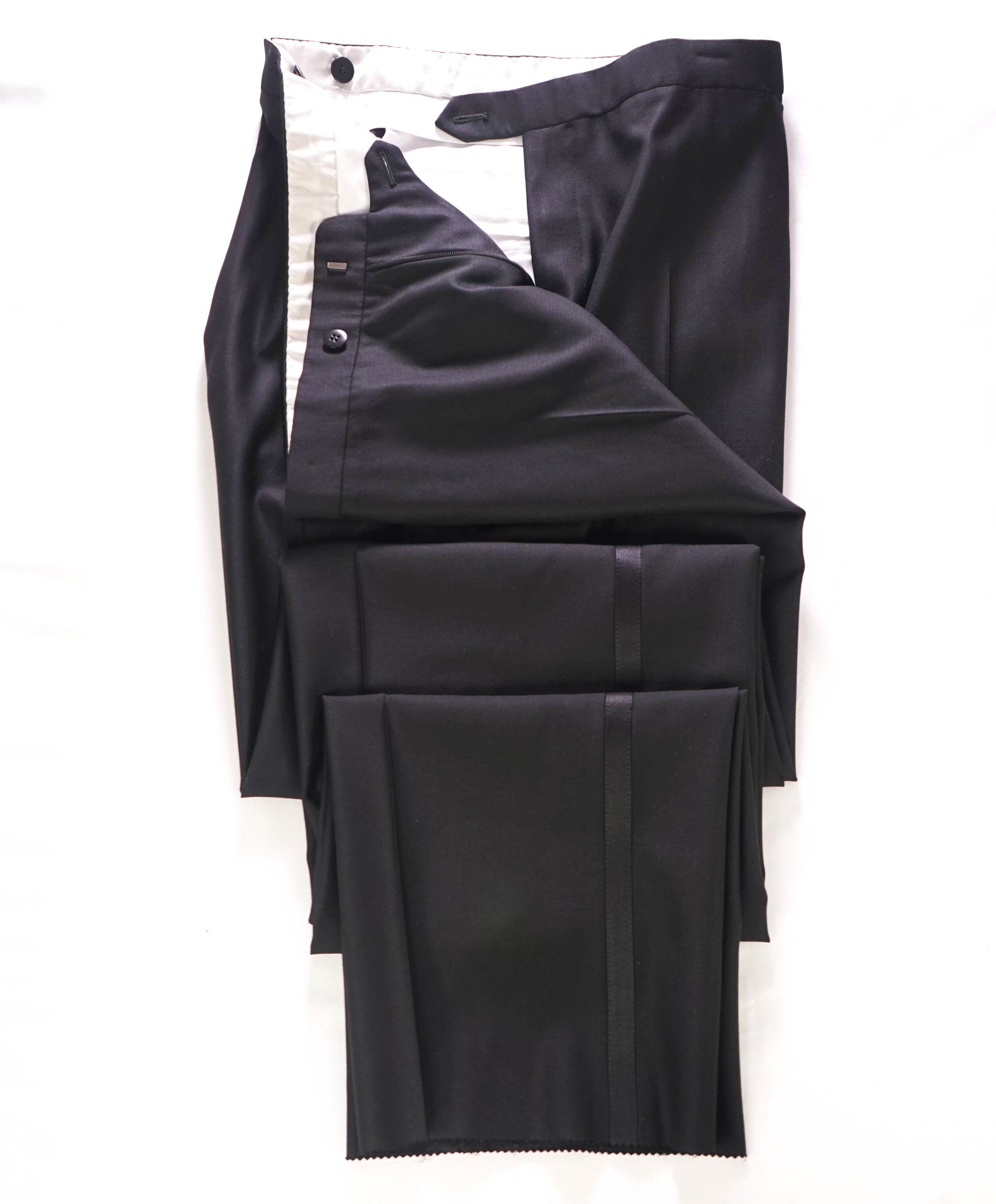 $1,295 BRIONI - Solid Black Wool Tuxedo Pants - 41W