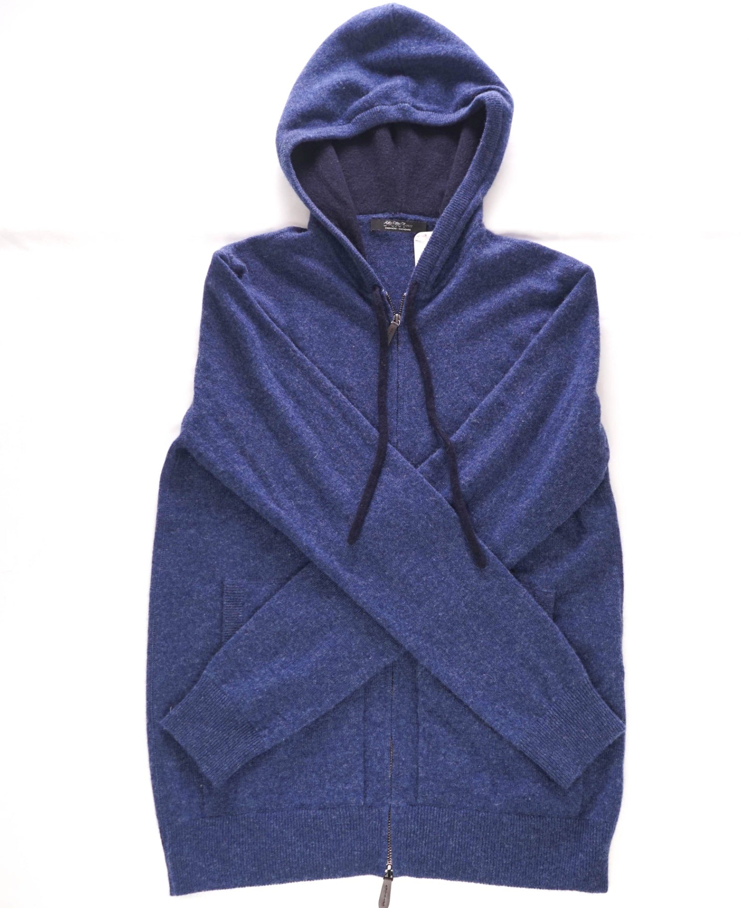 $368 SAKS FIFTH AVENUE - Blue 100% Cashmere Zip-Up Hoodie - L