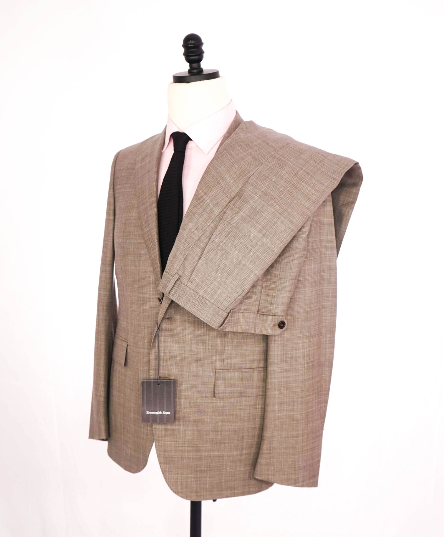 $4,950 ZEGNA - "TROFEO SUMMER" Neutral Plaid Wool/Linen/Silk Suit - 40S