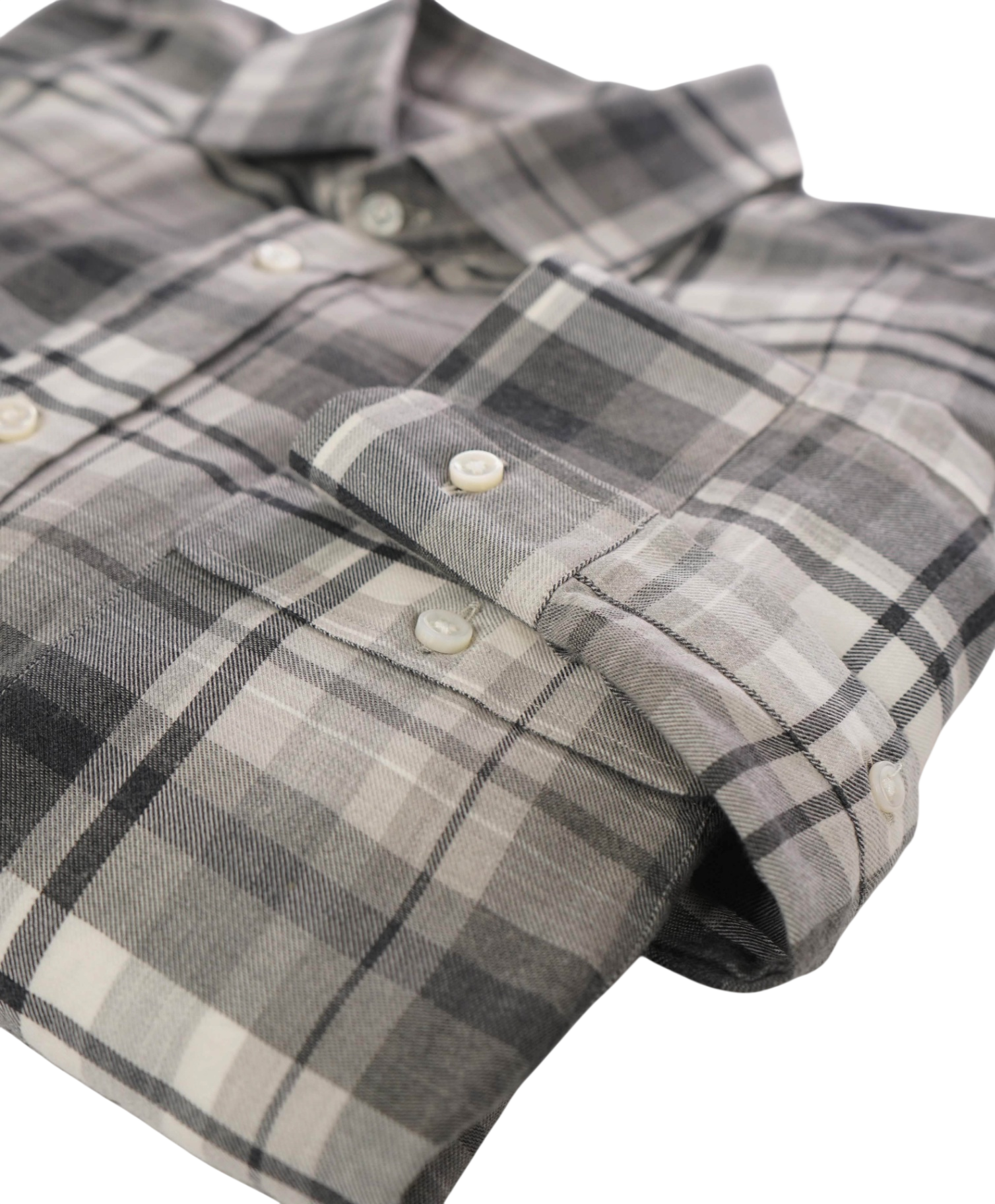 $895 RALPH LAUREN PURPLE LABEL - Gray Plaid Cotton/Cashmere Shirt - L