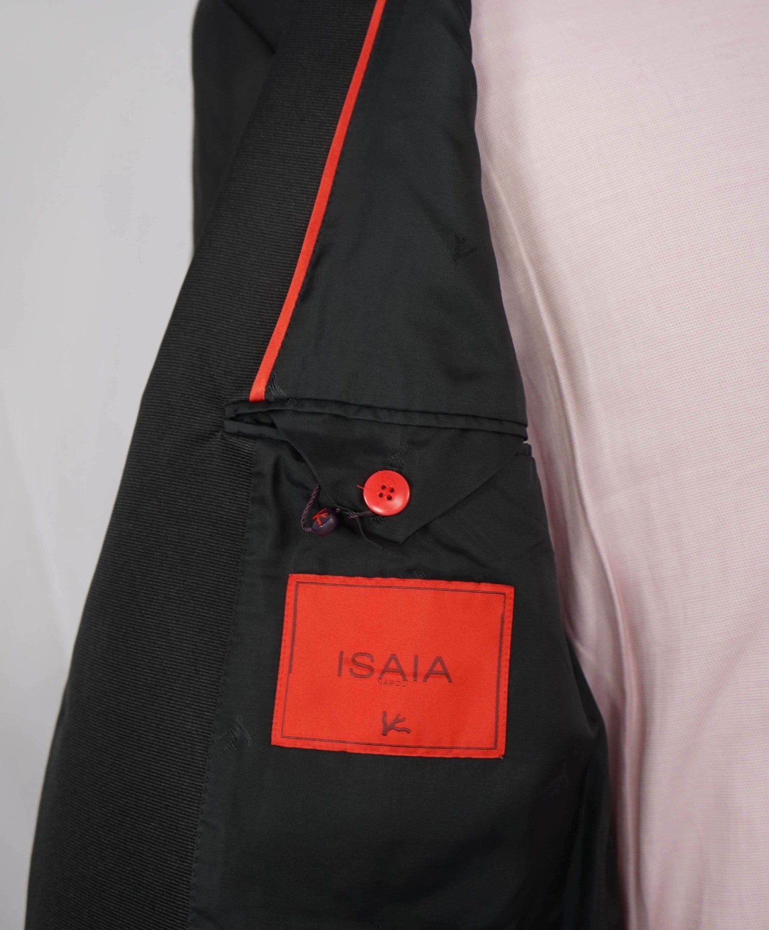 $4,595 ISAIA - "AQUASPIDER" Solid Black Wool Peak Lapel Tuxedo - 44L