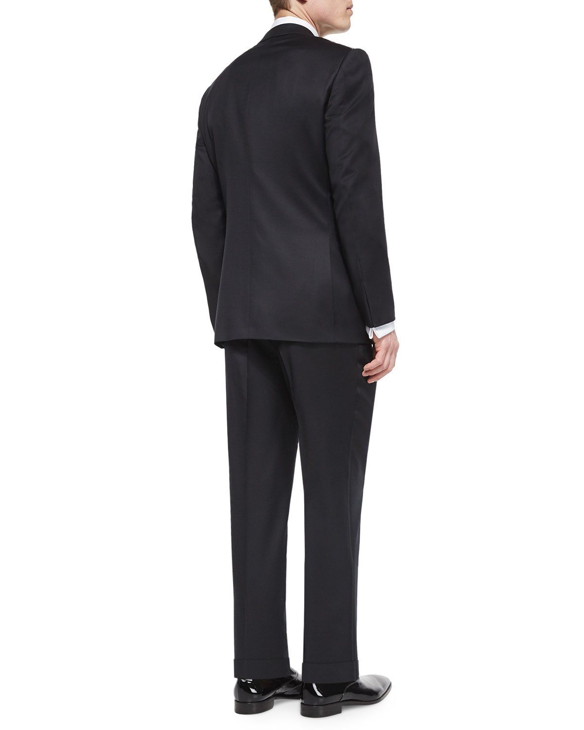 $3,995 ZEGNA - "MICROSPHERE" Solid Black Wool Peak Lapel Tuxedo - 44R