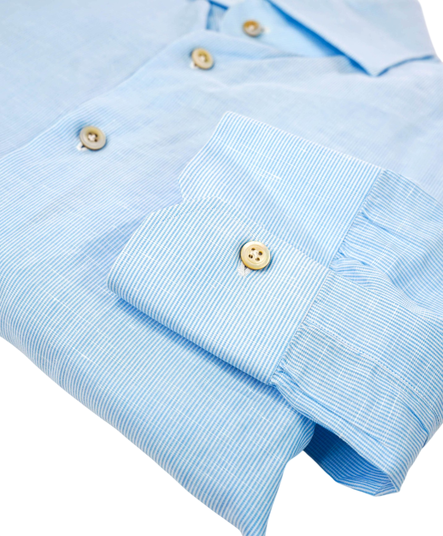 $995 KITON - Light Blue Striped Cotton/Linen Shirt - 17.5 / 44