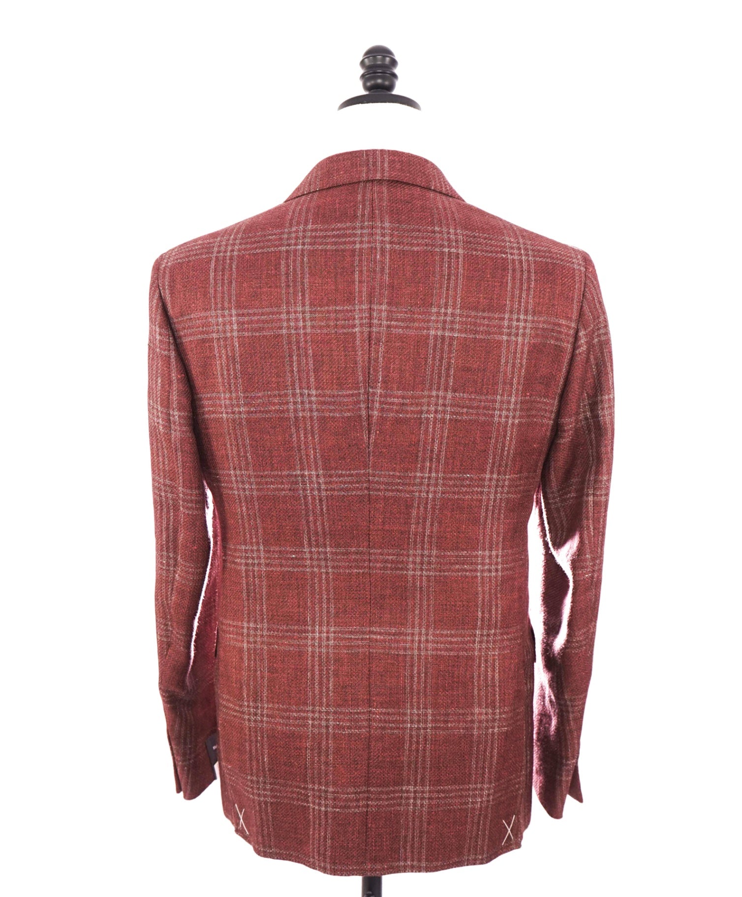 $2,695 ZEGNA - Red Plaid Linen/Alpaca/Silk Blazer - 38R