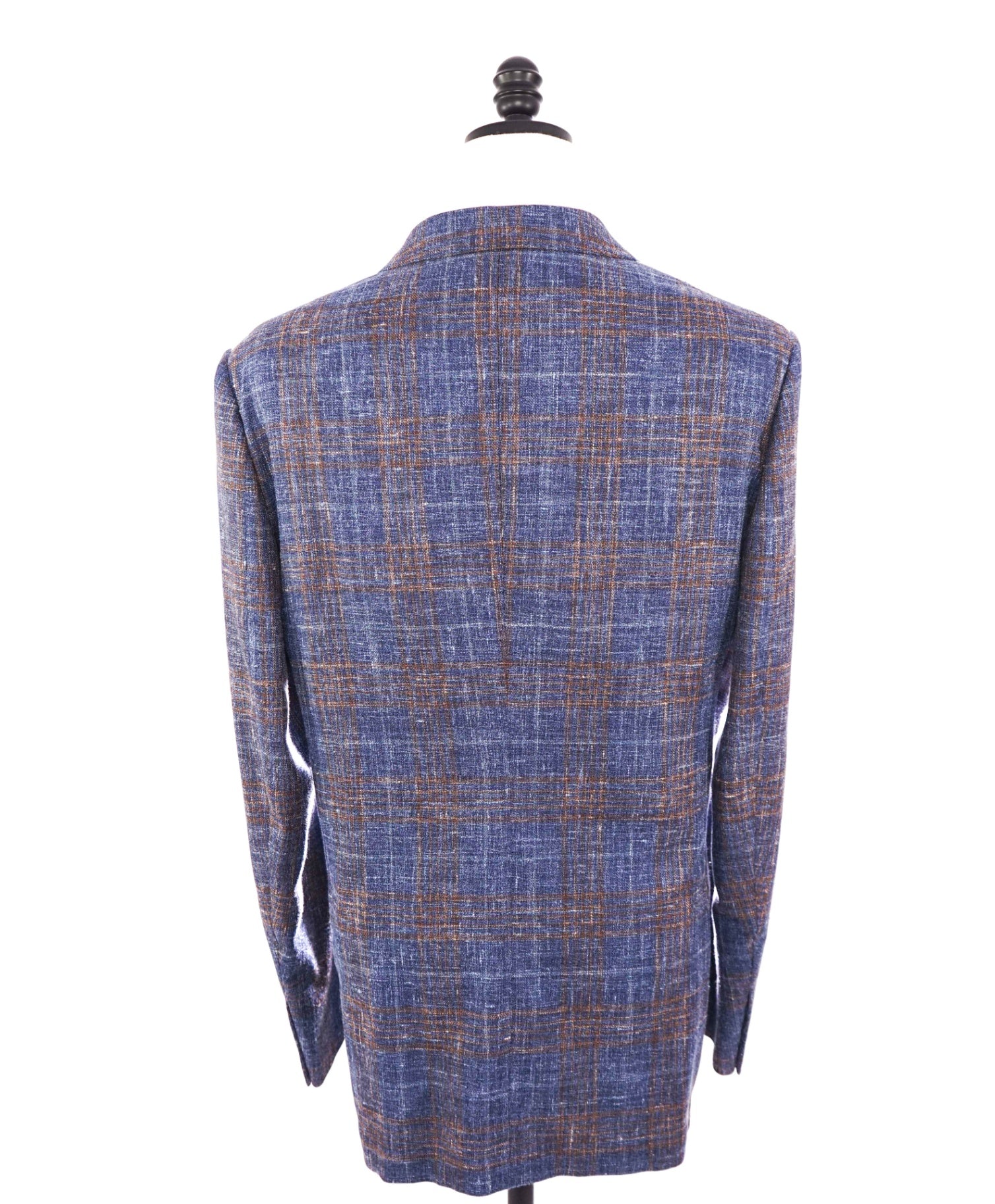 $2,990 ZEGNA - Blue Plaid Wool/Silk/Linen Blazer - 46L