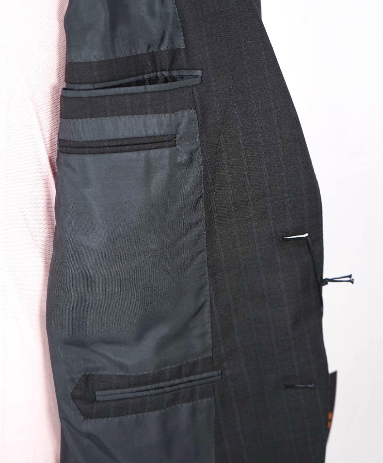 $4,790 ZEGNA - Black Chalk Stripe "15 MILMIL 15" Wool/Silk Suit - 46L