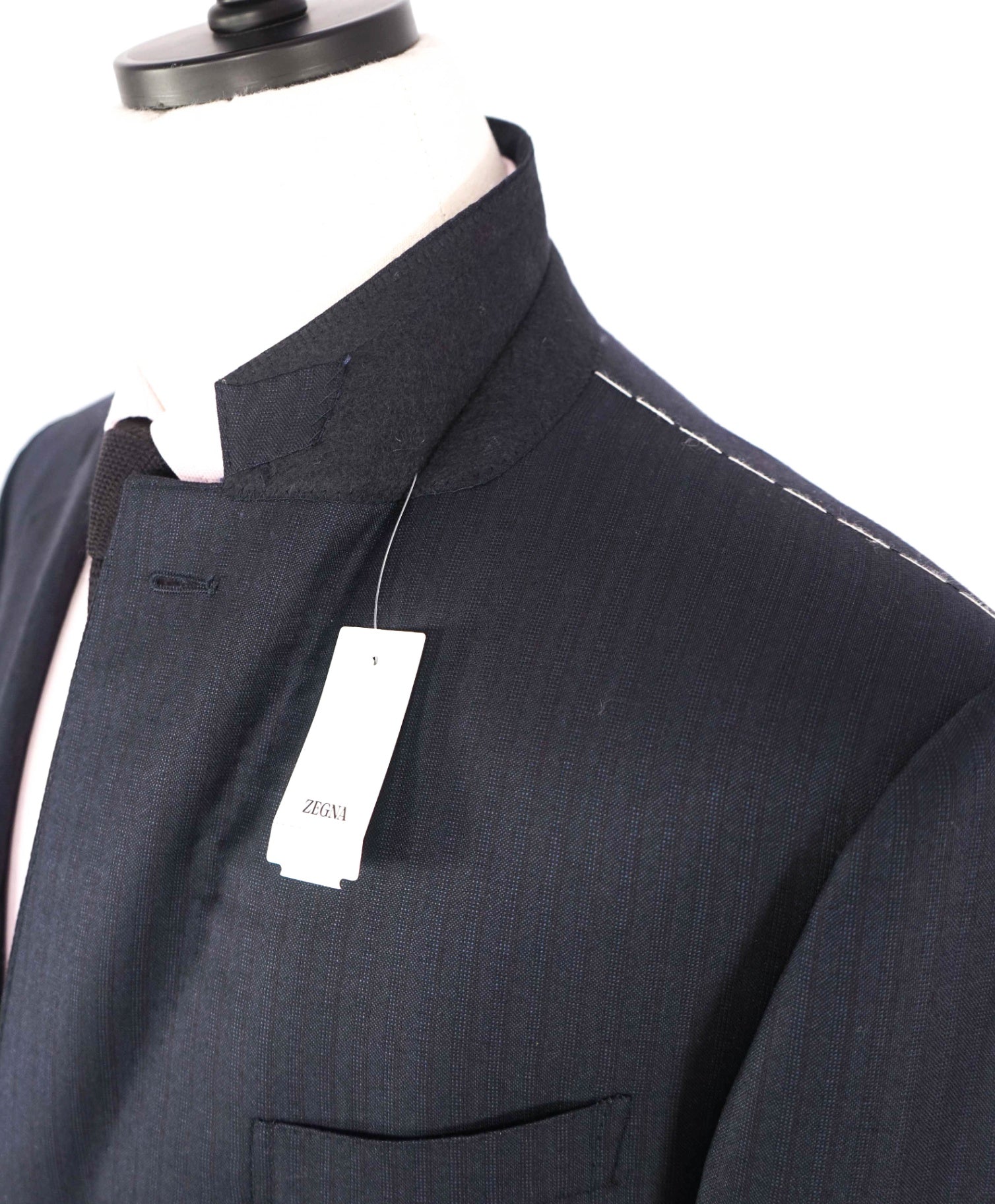 $3,490 ZEGNA - Navy Tonal Stripe "ACHILLFARM" Wool/Silk Suit - 48R