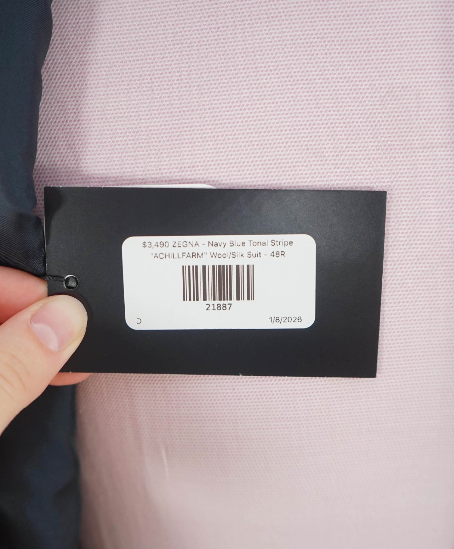 $3,490 ZEGNA - Navy Tonal Stripe "ACHILLFARM" Wool/Silk Suit - 48R