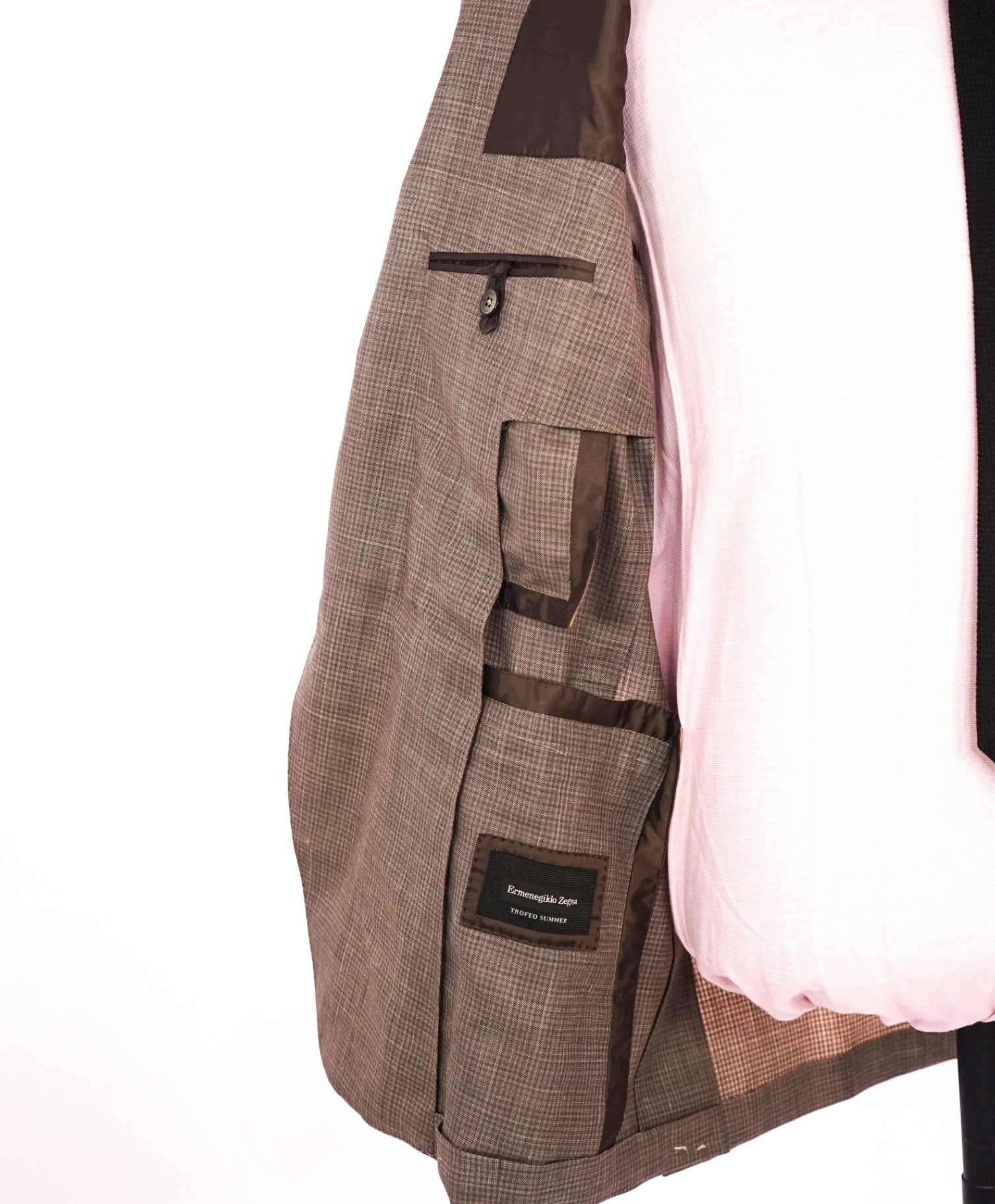 $3,290 ZEGNA - "TROFEO SUMMER" Neutral Check Wool/Linen/Silk Blazer- 44R