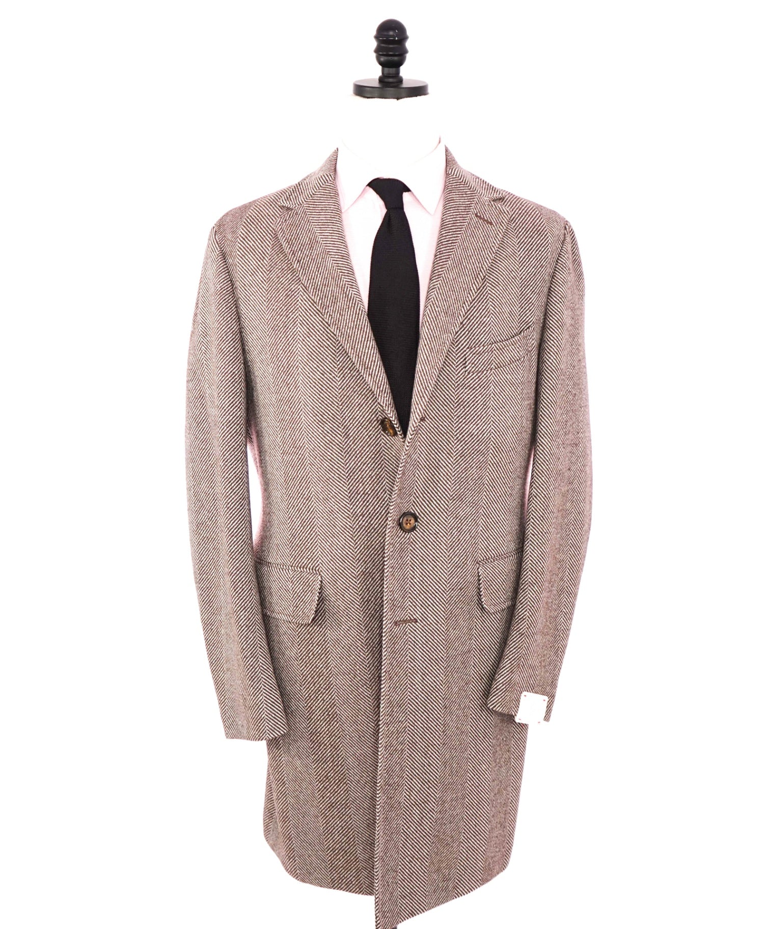 $1,995 ELEVENTY - "PLATINUM" Brown Herringbone Wool Top Coat - 40