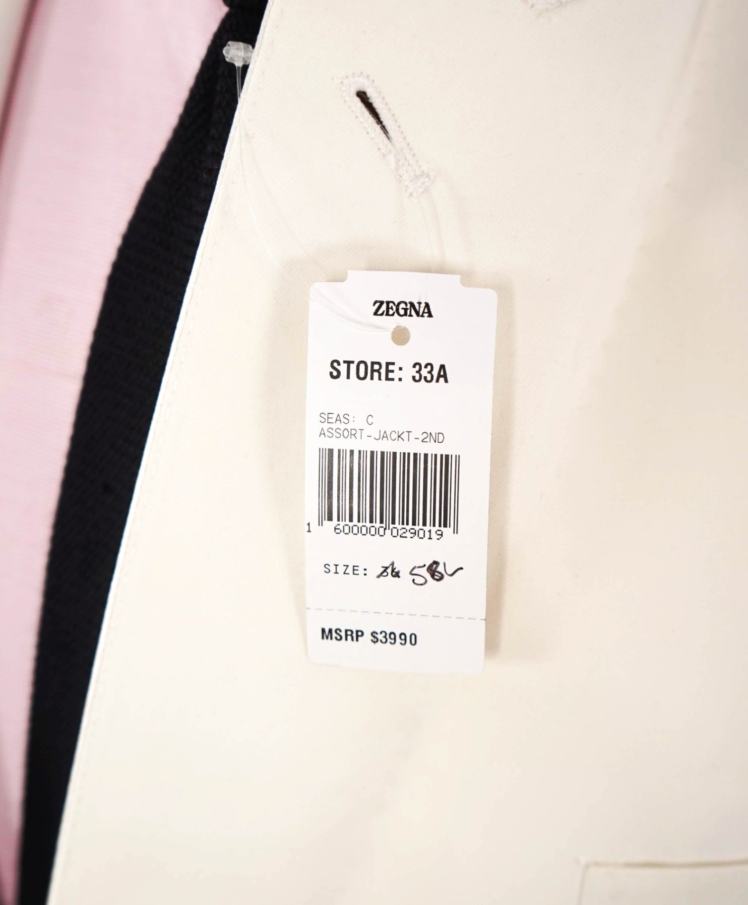 $3,990 ZEGNA - Ivory "SARTORIAL" Wool Peak Lapel Dinner Jacket - 48L