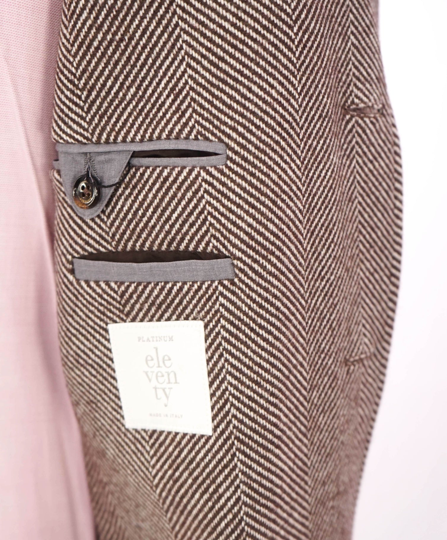 $1,995 ELEVENTY - "PLATINUM" Brown Herringbone Wool Top Coat - 40