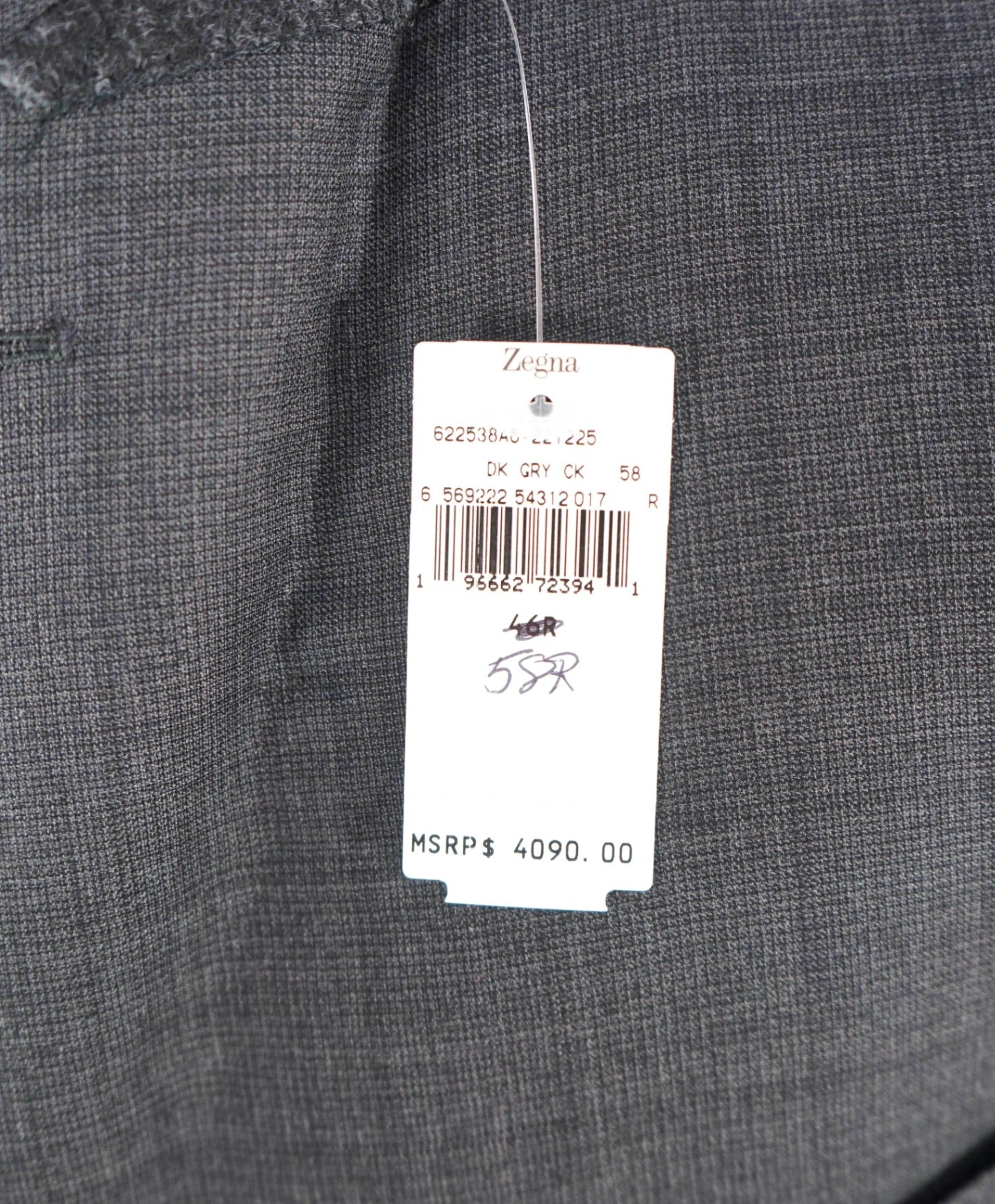 $4,090 ZEGNA - Gray Windowpane TROFEO Wool Suit - 48R