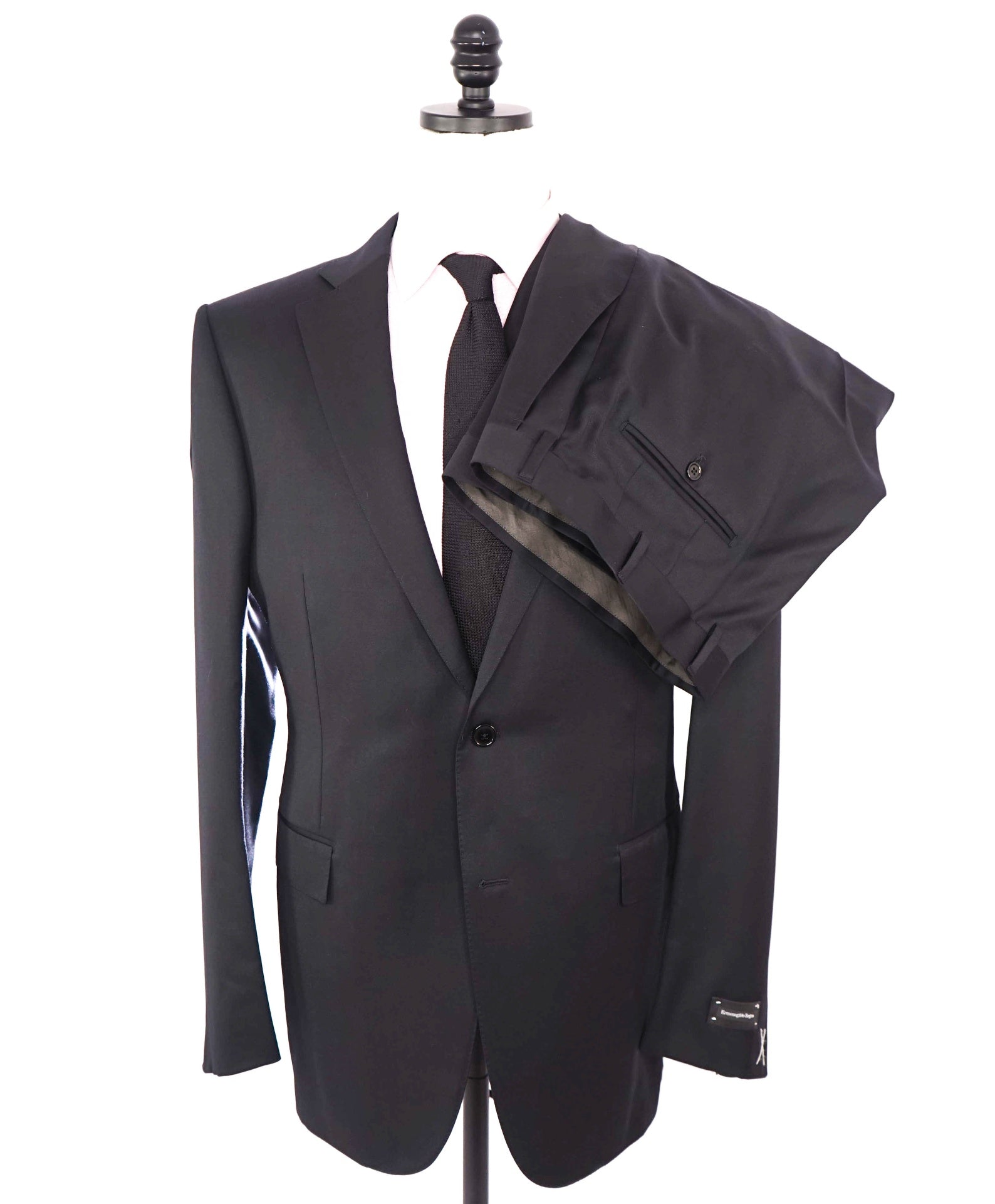 $3,950 ZEGNA - Solid Black "MICRONSPHERE" Wool Suit - 44L
