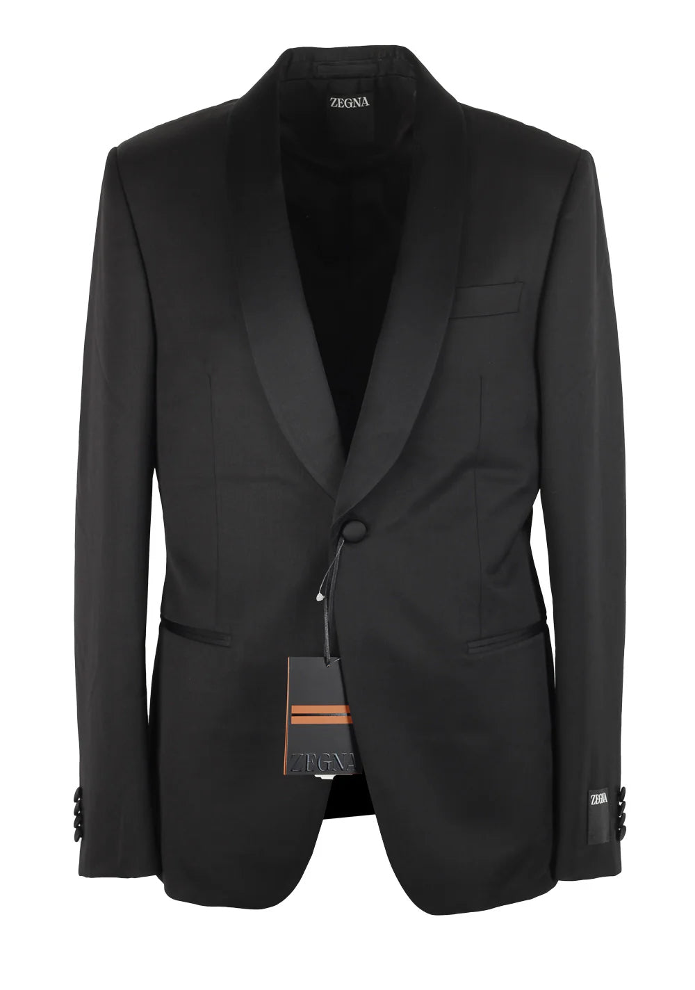 $3,950 ZEGNA - Solid Black Wool/Mohair Shawl Lapel Tuxedo - 38S