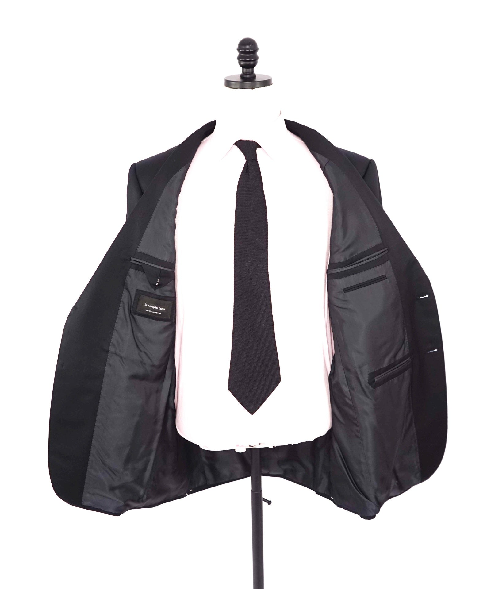 $3,950 ZEGNA - Solid Black "MICRONSPHERE" Wool Suit - 44L