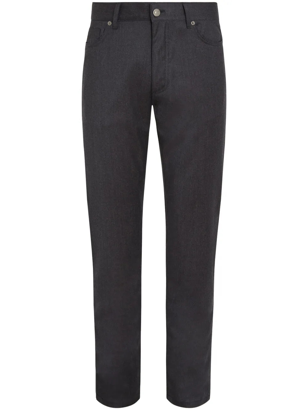 $695 ZEGNA - Solid Gray Wool 5-Pocket Pants - 42W