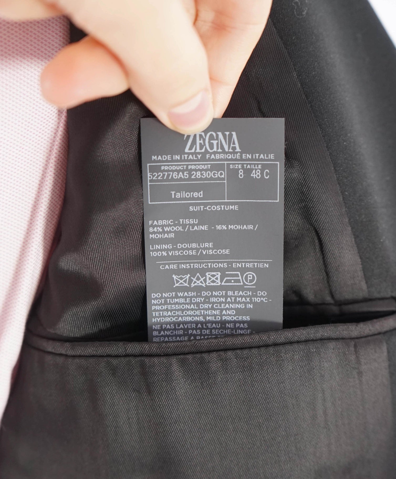 $3,950 ZEGNA - Solid Black Wool/Mohair Shawl Lapel Tuxedo - 38S