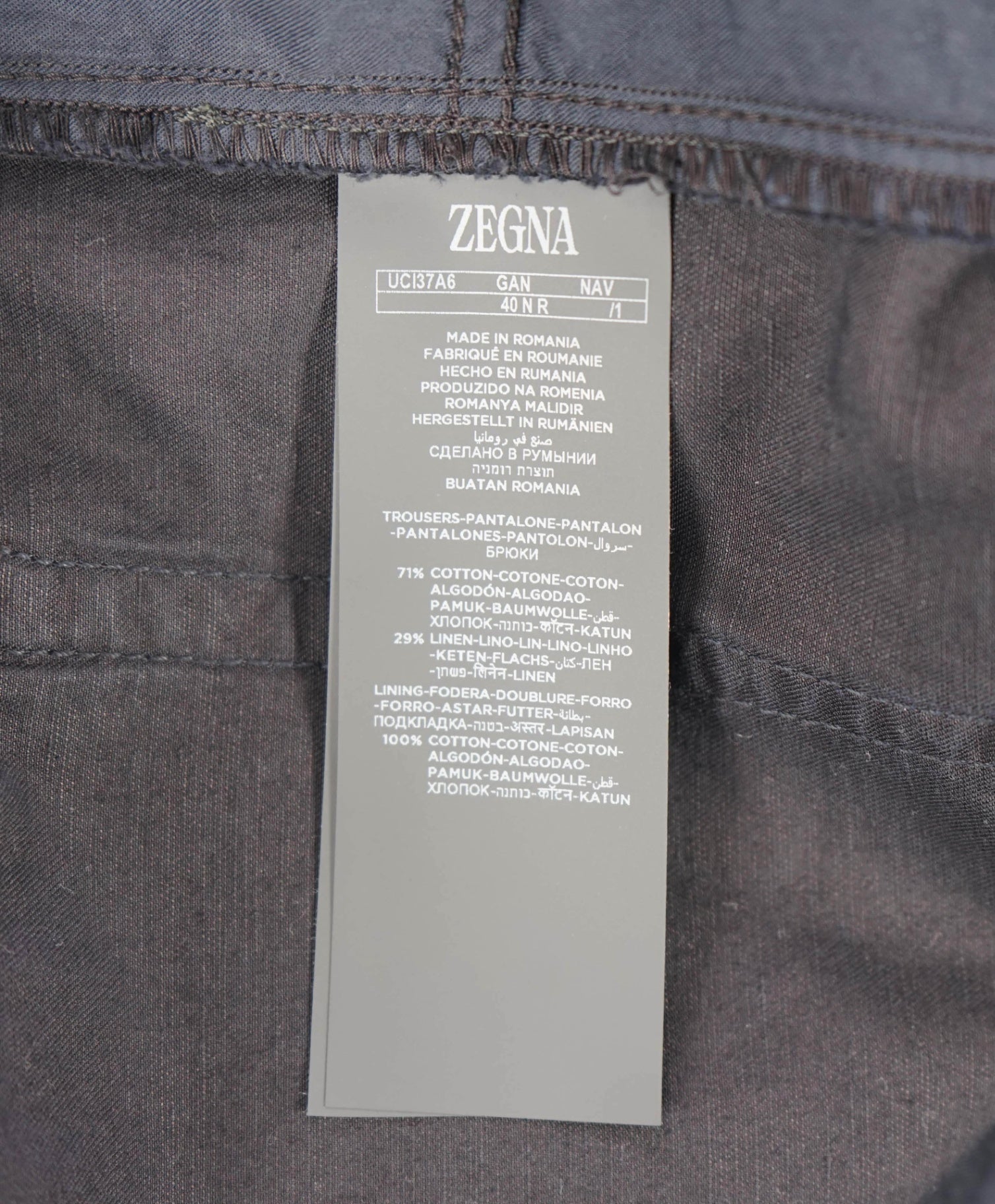 $690 ZEGNA - Navy Blue Cotton/Elastane 5-Pocket Chinos - 40W