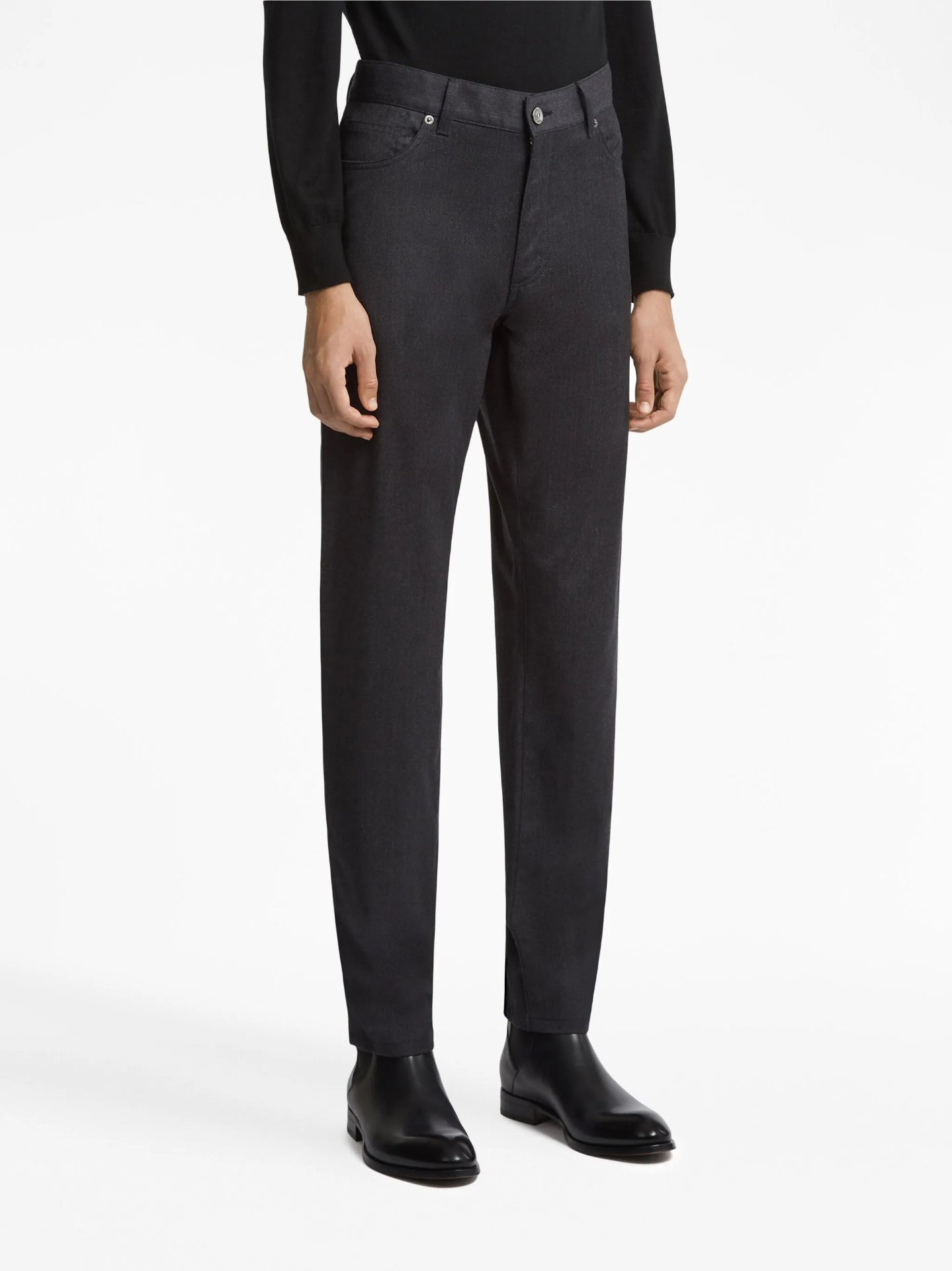 $695 ZEGNA - Solid Gray Wool 5-Pocket Pants - 44W