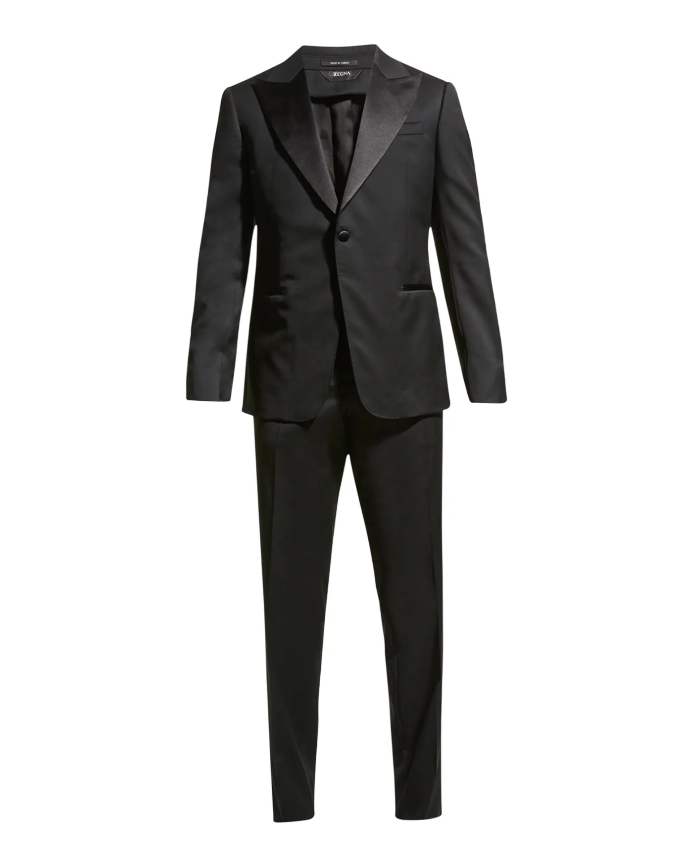 $1,570 Z ZEGNA - Solid Black Wool Peak Lapel Tuxedo - 48L