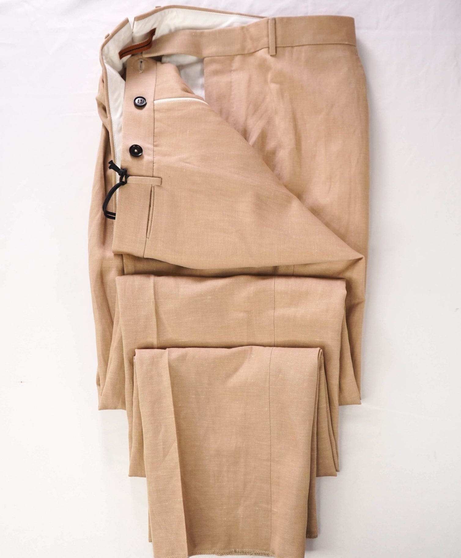 $870 ZEGNA - Solid Tan "TROFEO SUMMER" Wool/Linen Pants - 38W