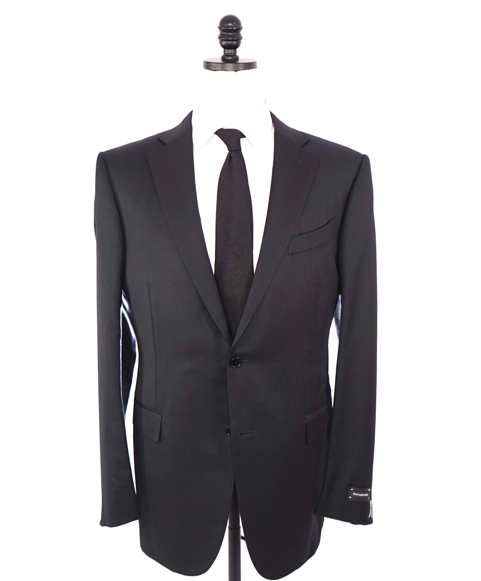 $3,950 ZEGNA - Solid Black "MICRONSPHERE" Wool Suit - 38L