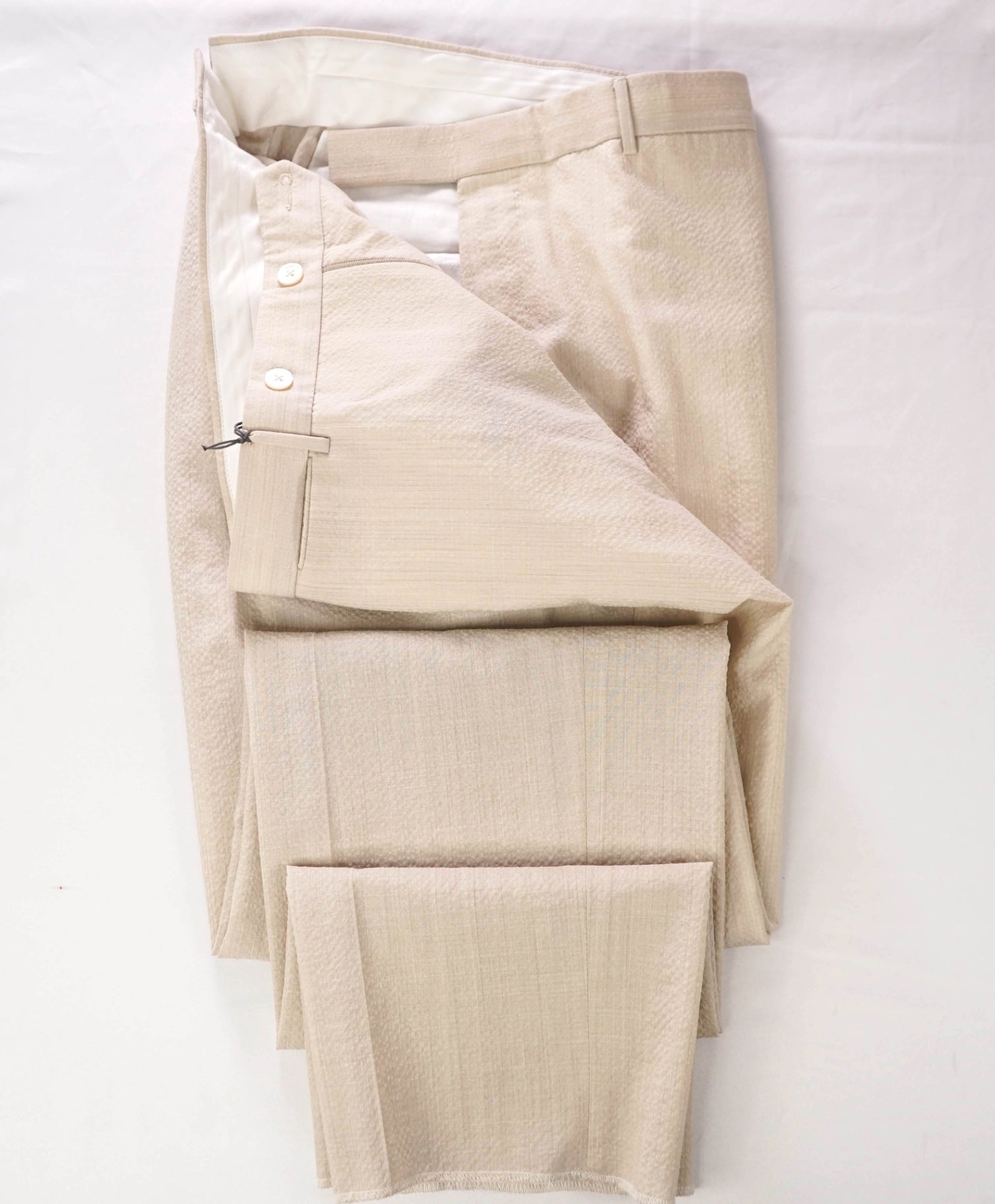 $795 ZEGNA - Beige "TROFEO SEERSUCKER" Slim Fit Pants - 40W