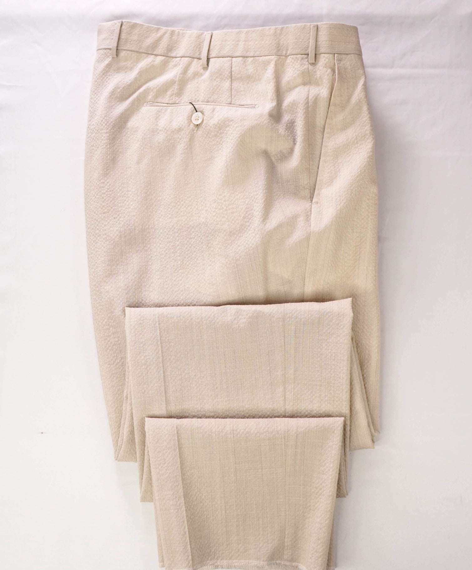 $795 ZEGNA - Beige "TROFEO SEERSUCKER" Slim Fit Pants - 40W