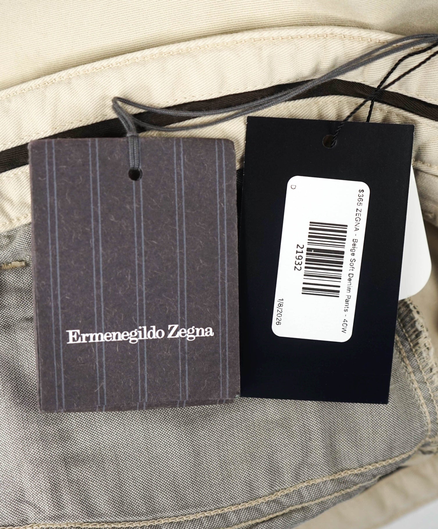 $795 ZEGNA - Beige Soft Denim Pants - 40W