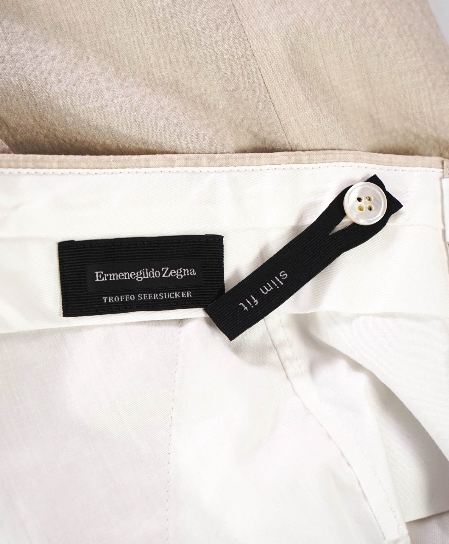 $795 ZEGNA - Beige "TROFEO SEERSUCKER" Slim Fit Pants - 40W