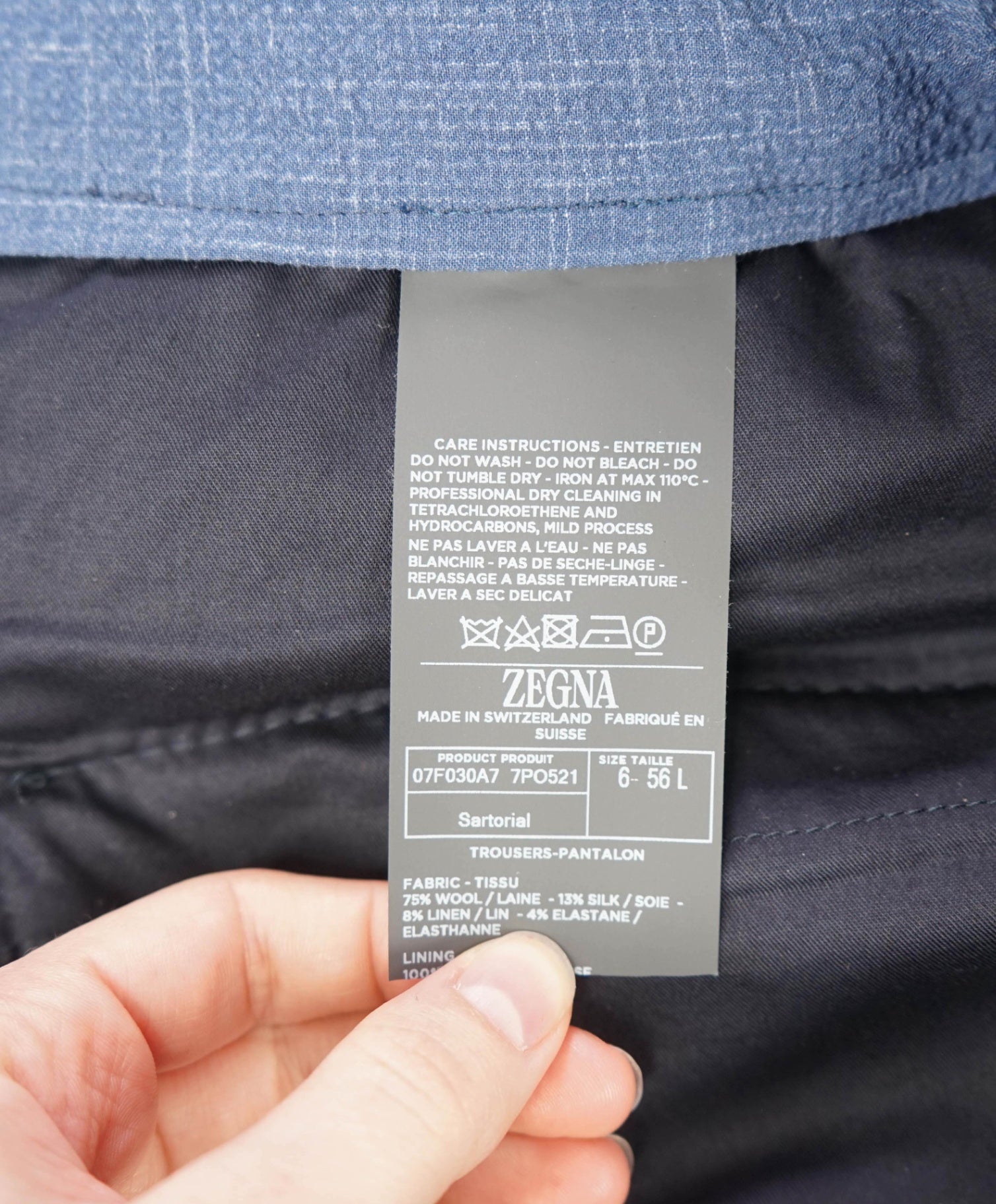 $795 ZEGNA - Solid Blue TROFEO SEERSUCKER Pants 1 of 1 - 35W
