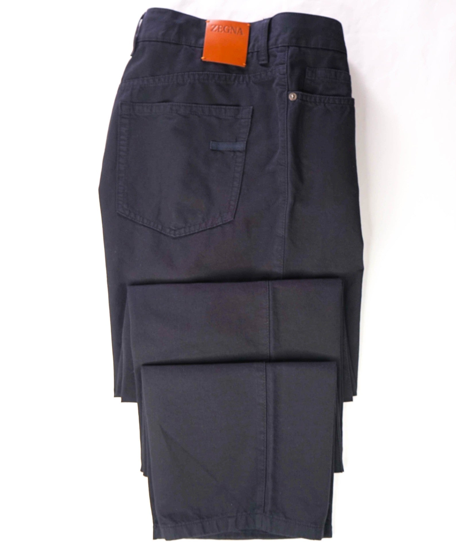 $690 ZEGNA - Navy Blue Cotton/Elastane 5-Pocket Chinos - 40W