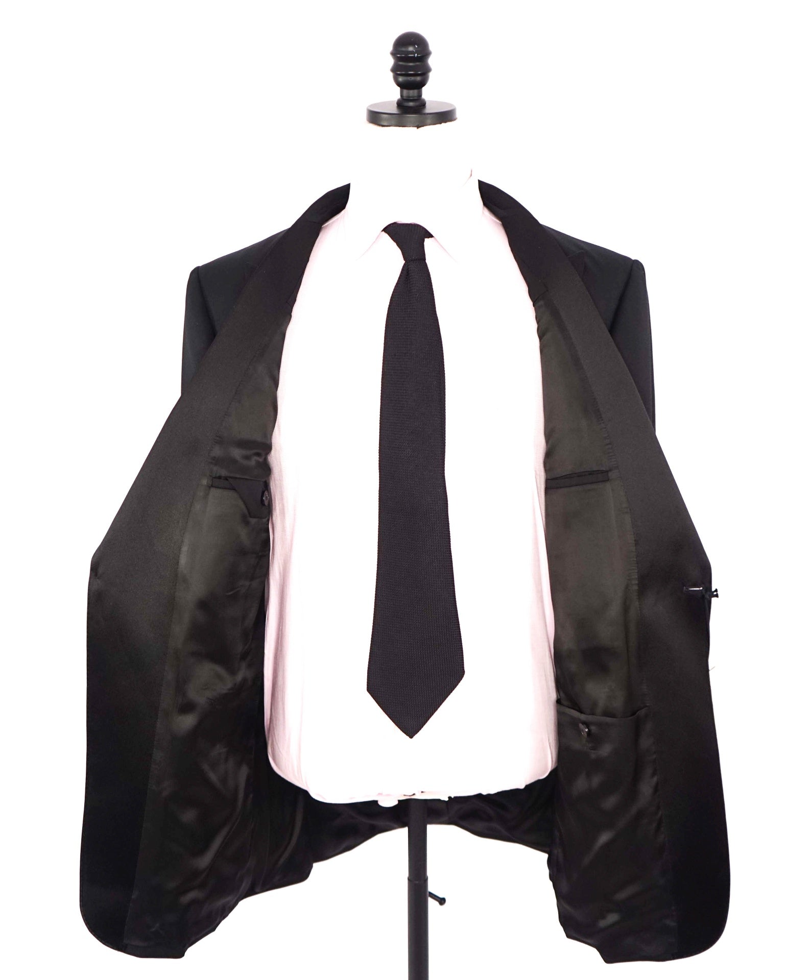 $1,570 Z ZEGNA - Solid Black Wool Peak Lapel Tuxedo - 48L
