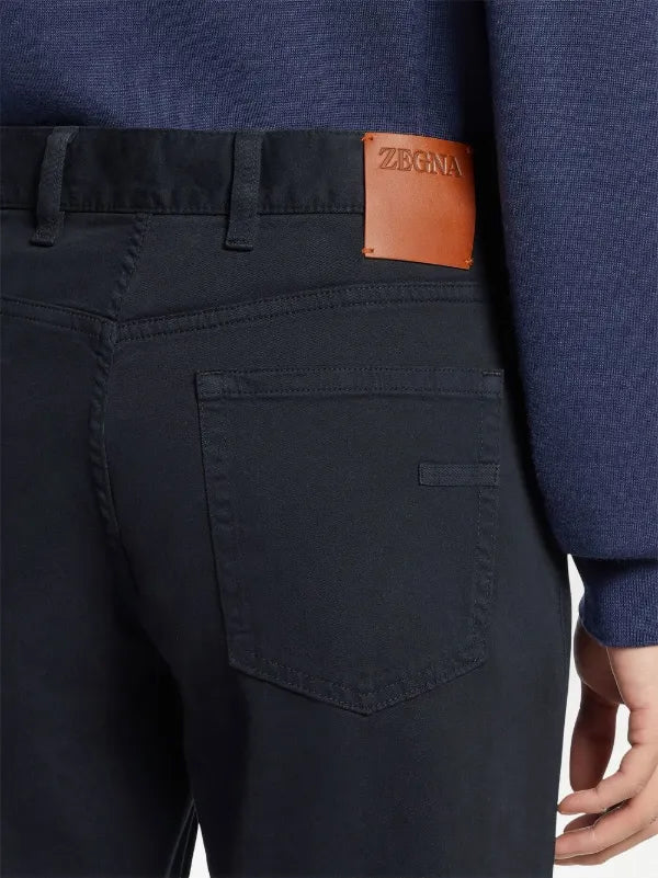$690 ZEGNA - Navy Blue Cotton/Elastane 5-Pocket Chinos - 40W