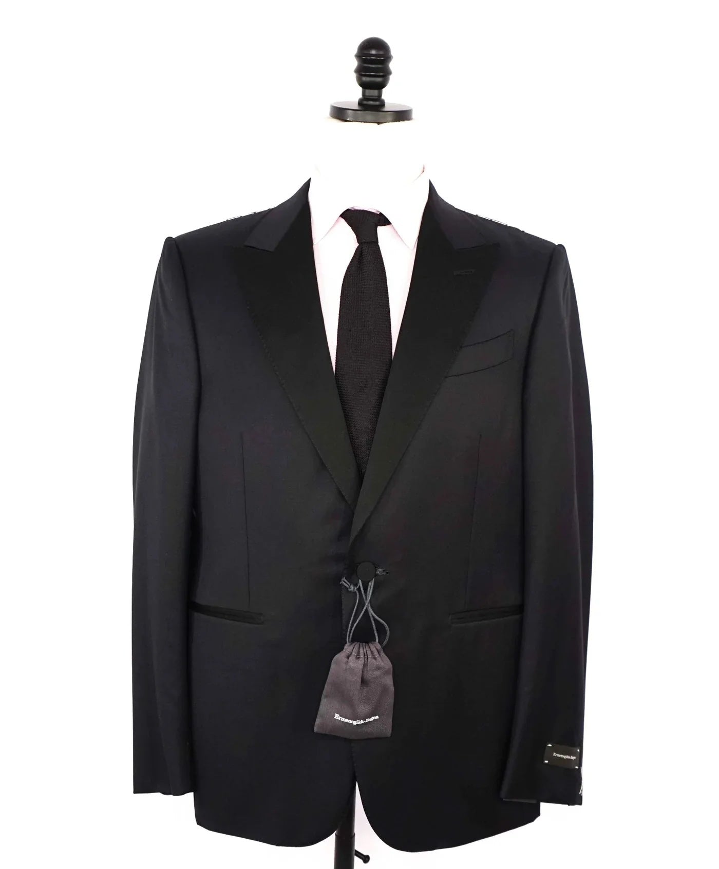 $3,995 ZEGNA - "MICROSPHERE" Black Wool Peak Lapel Tuxedo - 46S