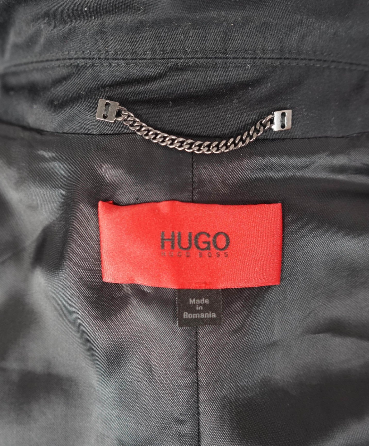 $550 HUGO BOSS - Solid Black Cotton Blend Rain/Top Coat - 34R