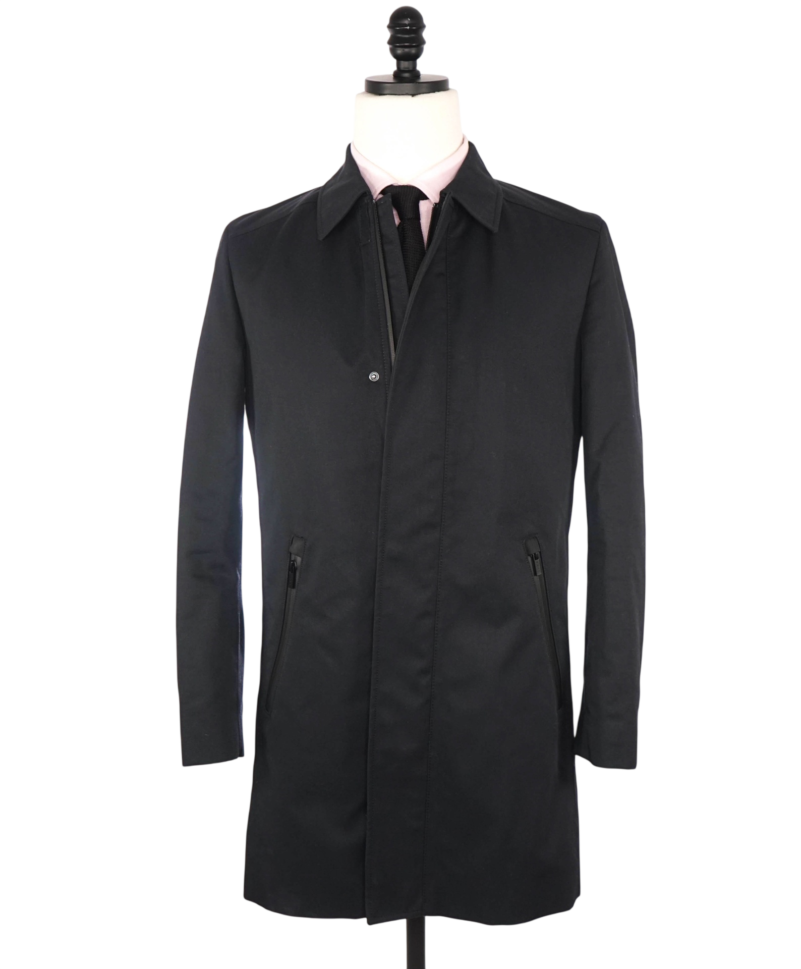$550 HUGO BOSS - Solid Black Cotton Blend Rain/Top Coat - 34R