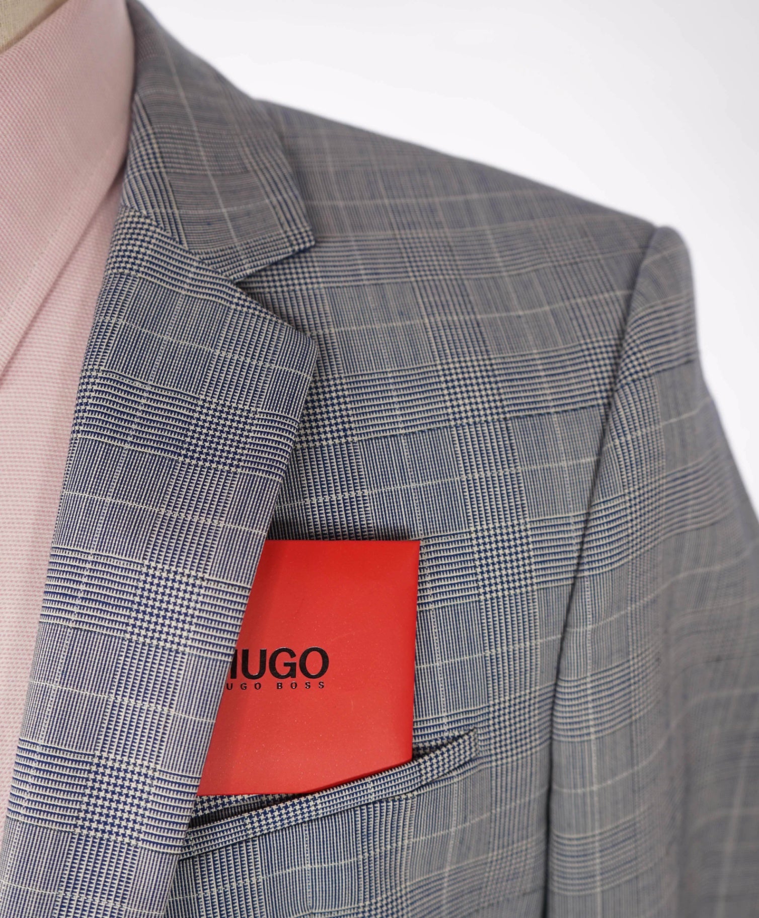 $900 HUGO BOSS - Blue Houndstooth Plaid Wool Suit - 34R