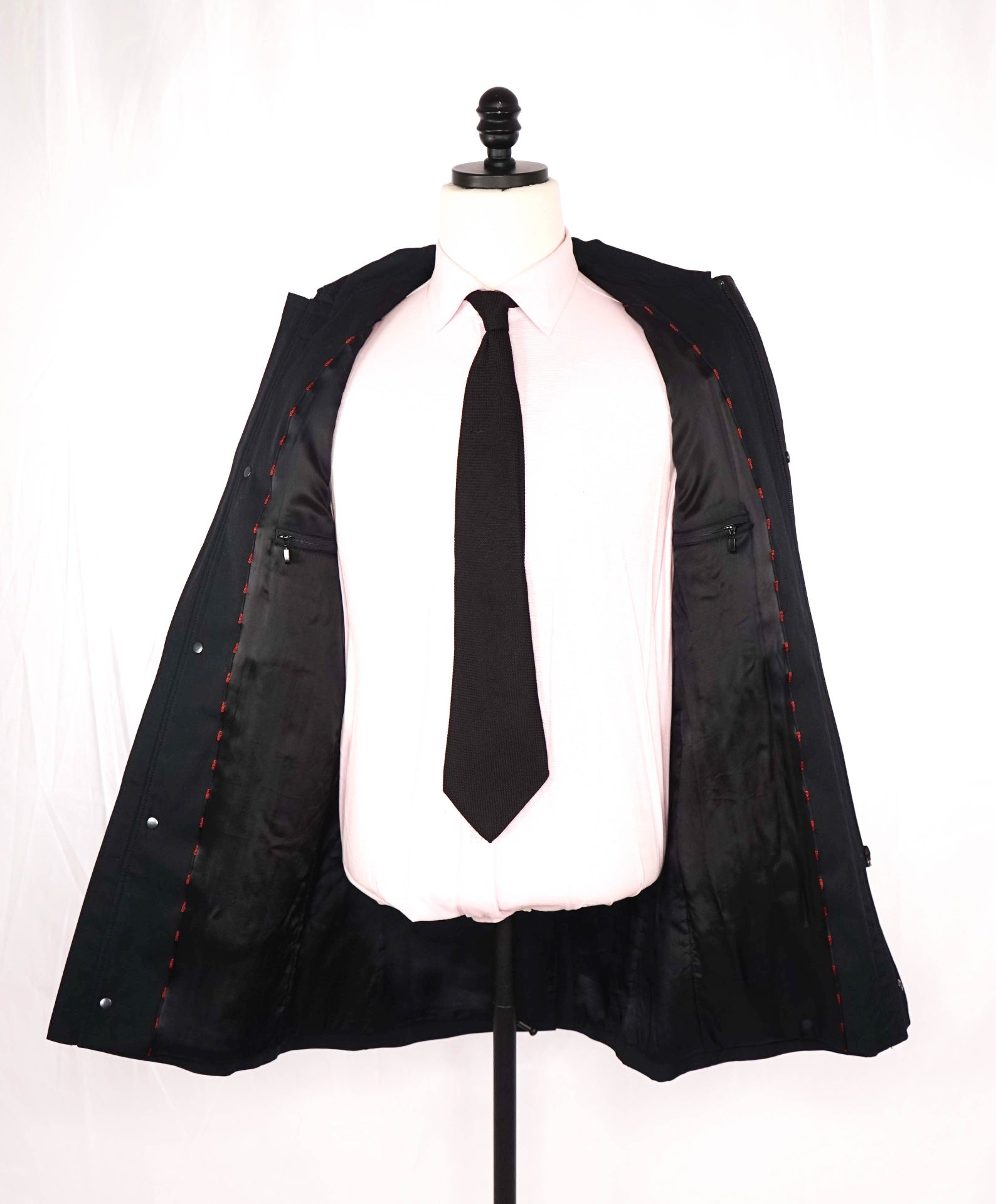 $550 HUGO BOSS - Solid Black Cotton Blend Rain/Top Coat - 34R